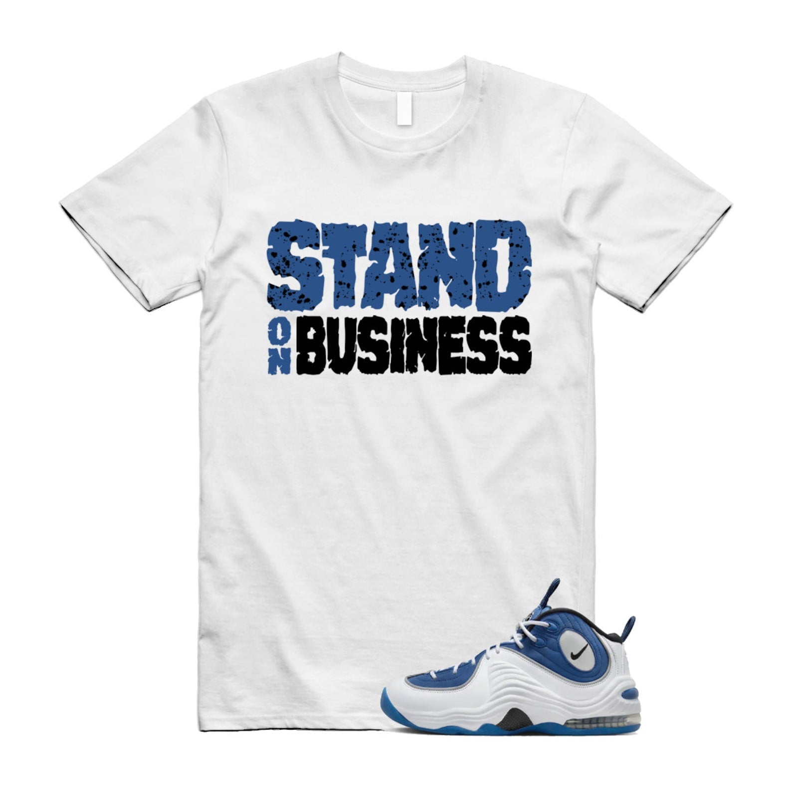 Penny Atlantic Blue 2 Air Metallic Silver Black White T Shirt Match Stand On Business T-Shirt, Sneaker Match Tee