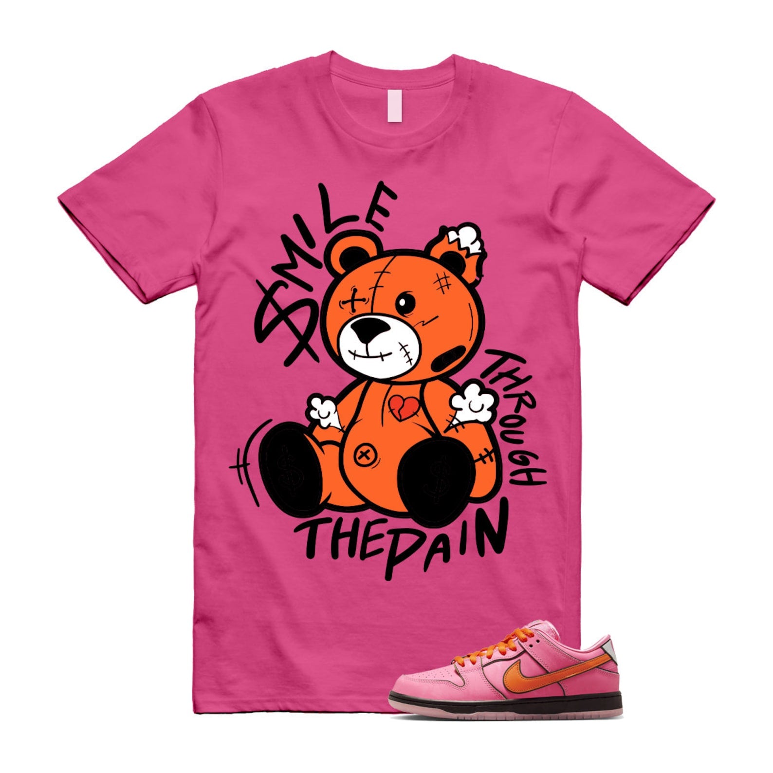 Dunk Blossom The Power Girls Lotus Pink Digital Medium Soft Black T Shirt Match Smile Through The Pain ,FD2631-600 T-Shirt, Sneaker Match Tee