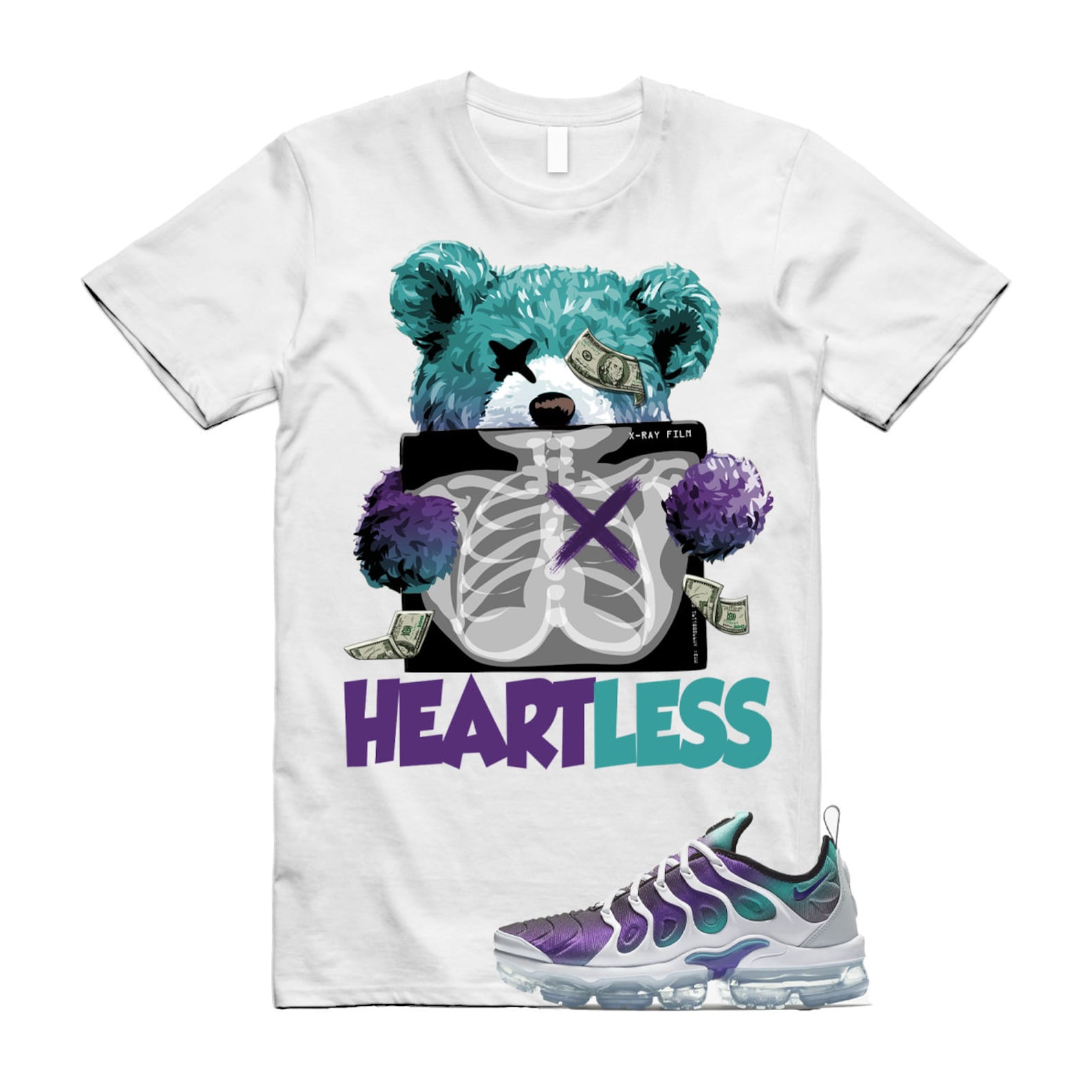 HEART T Shirt to match Air VaporMax Plus Grape Fierce Purple Aurora Green Gradient White Black T-Shirt, Sneaker Match Tee