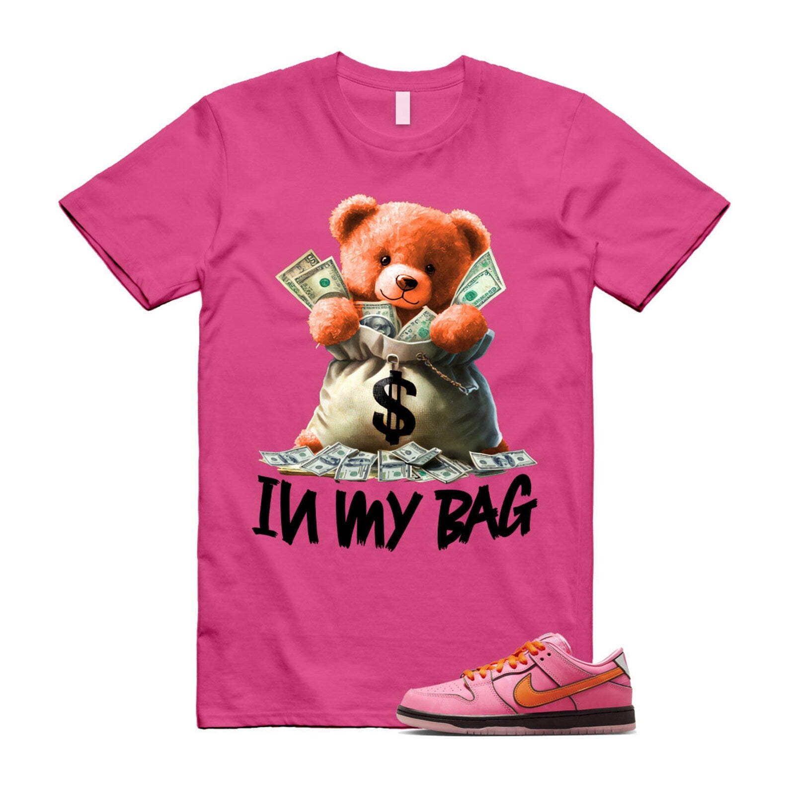 Dunk Blossom The Power Girls Lotus Pink Digital Medium Soft Black T Shirt Match BAG ,FD2631-600 T-Shirt, Sneaker Match Tee