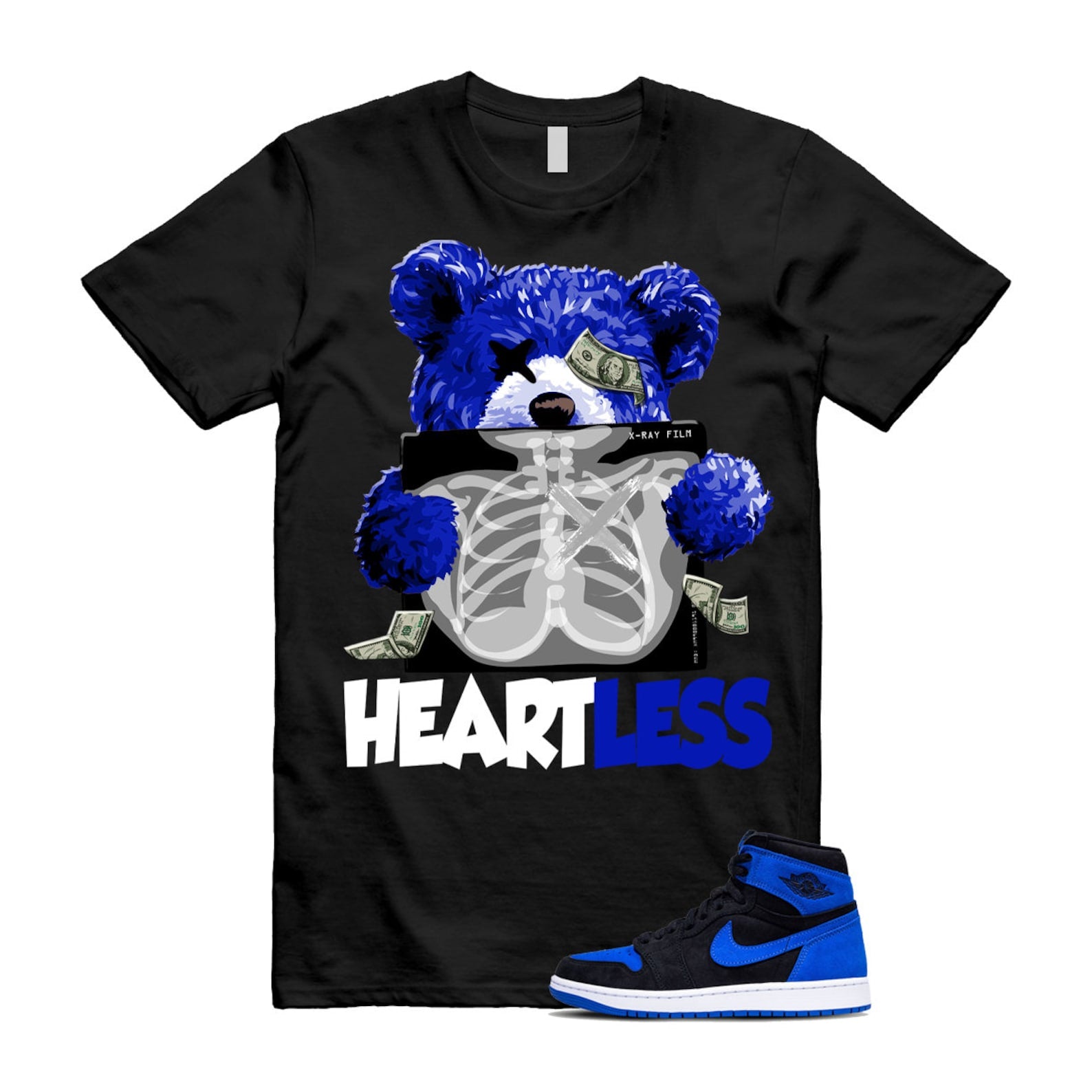 Royal Reimagined 1 Blue White Black T Shirt Match HEART ,DZ5485-042 T-Shirt, Sneaker Match Tee