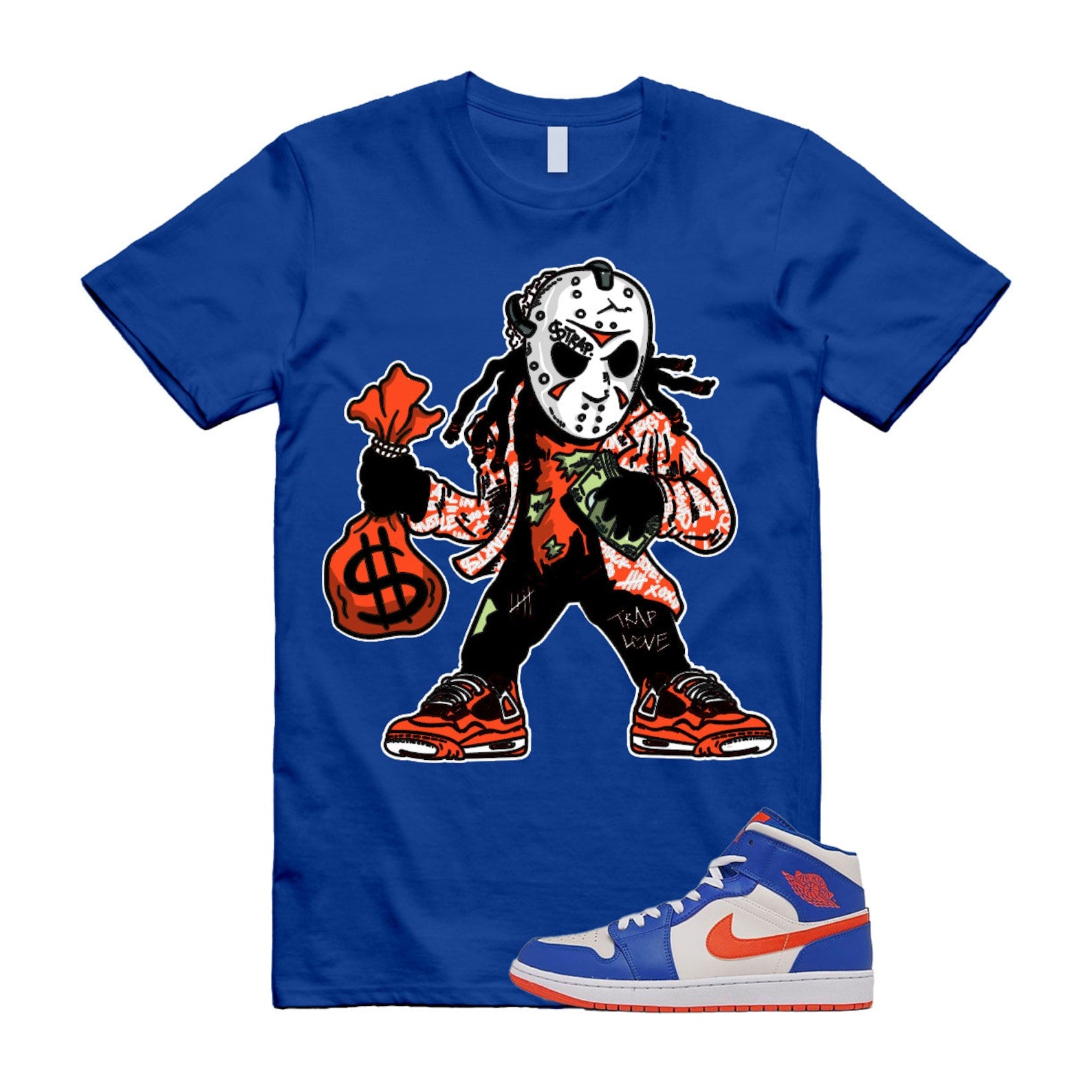JASON T Shirt to match Air 1 Mid Knicks Sail Game Royal Rush Orange Phantom White ,FD1029-400 T-Shirt, Sneaker Match Tee