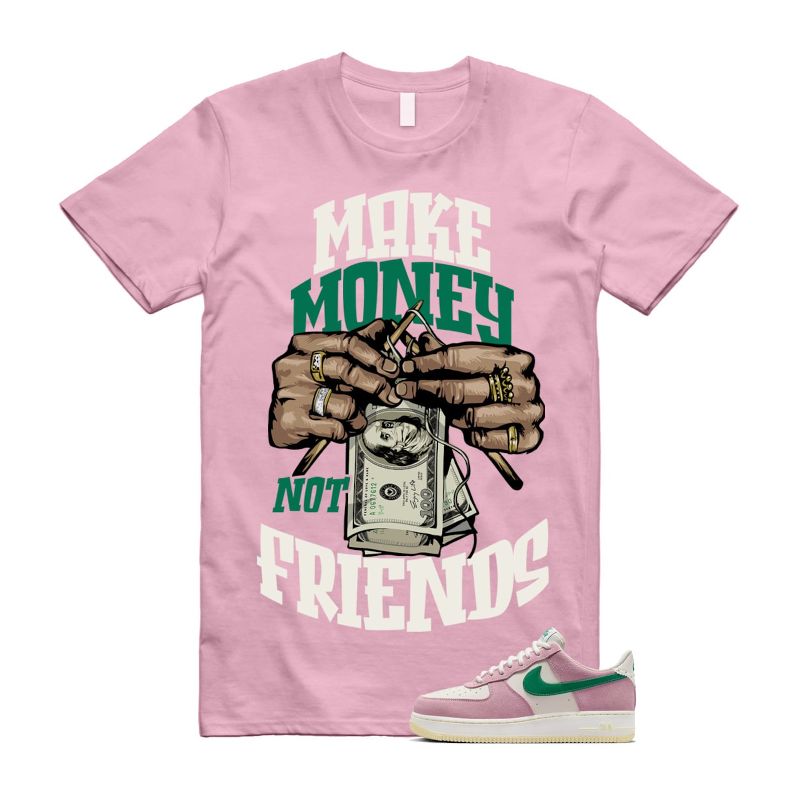 Air Force Pink Malachite 1 Low '07 LV8 Medium Soft Sail Alabaster T Shirt Match MM T-Shirt, Sneaker Match Tee