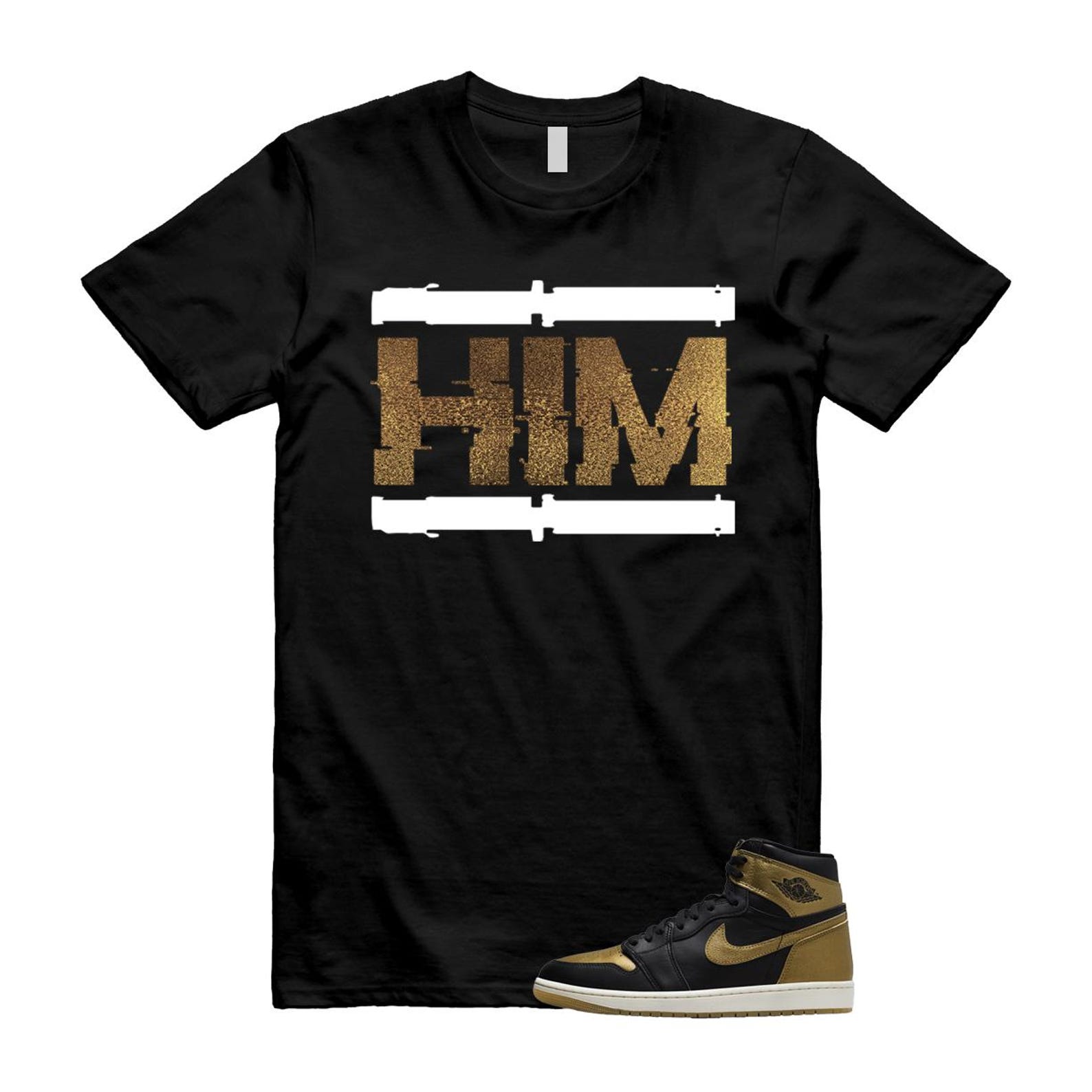 1 Black Metallic Gold Sail Retro High OG T Shirt Match HIM ,DZ5485-071 T-Shirt, Sneaker Match Tee