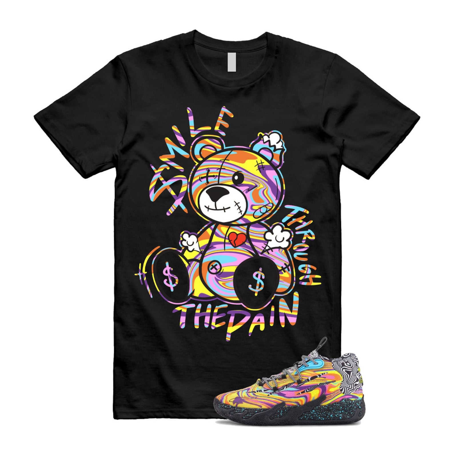 Dexter LaMelo Ball MB.03 Lab Poison Pink Fluro Orange Pes T Shirt Match Smile Through The Pain ,379330-01 T-Shirt, Sneaker Match Tee