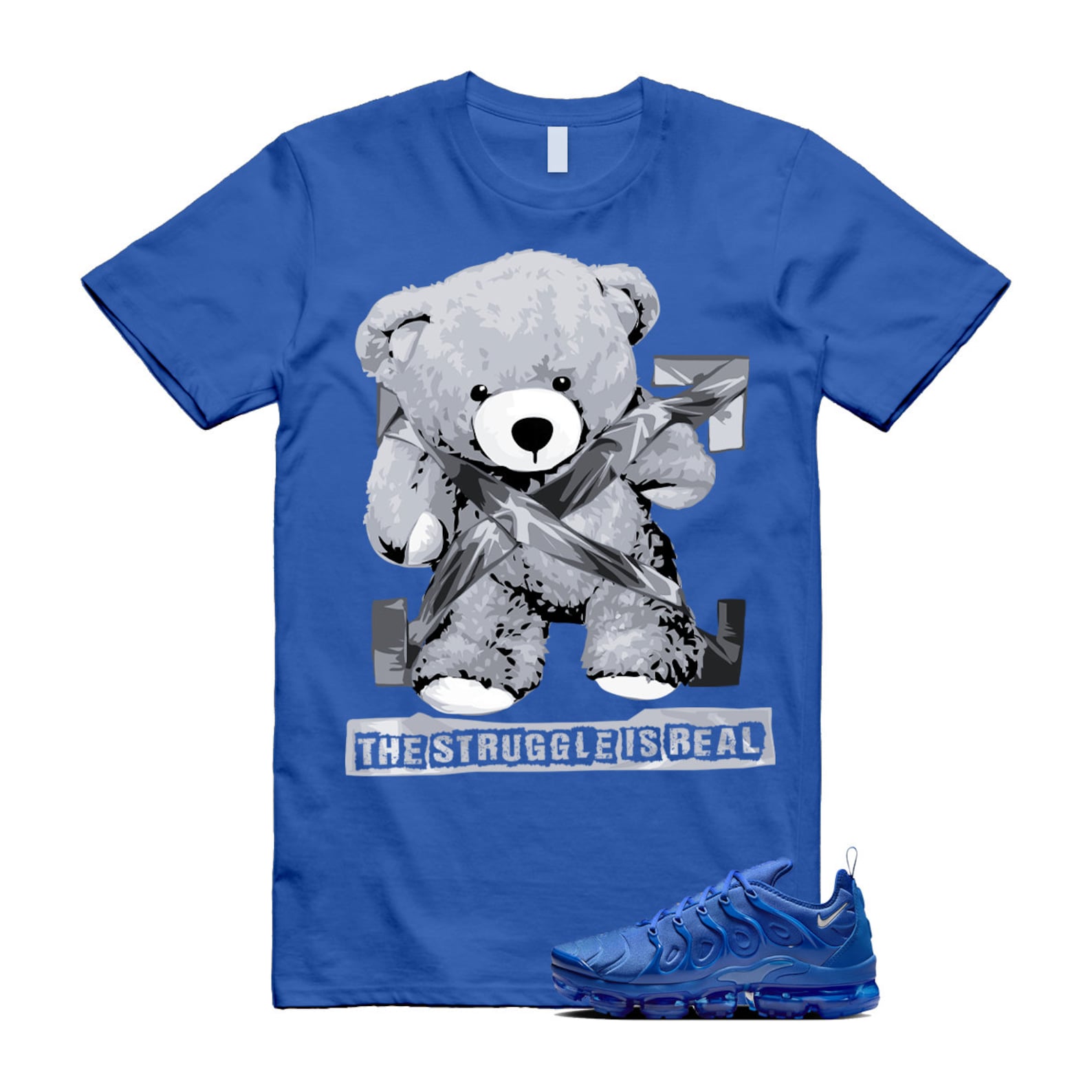 VaporMax Game Royal Blue Air Plus Silver Grey White T Shirt Match STRUG ,HJ9148-480 T-Shirt, Sneaker Match Tee