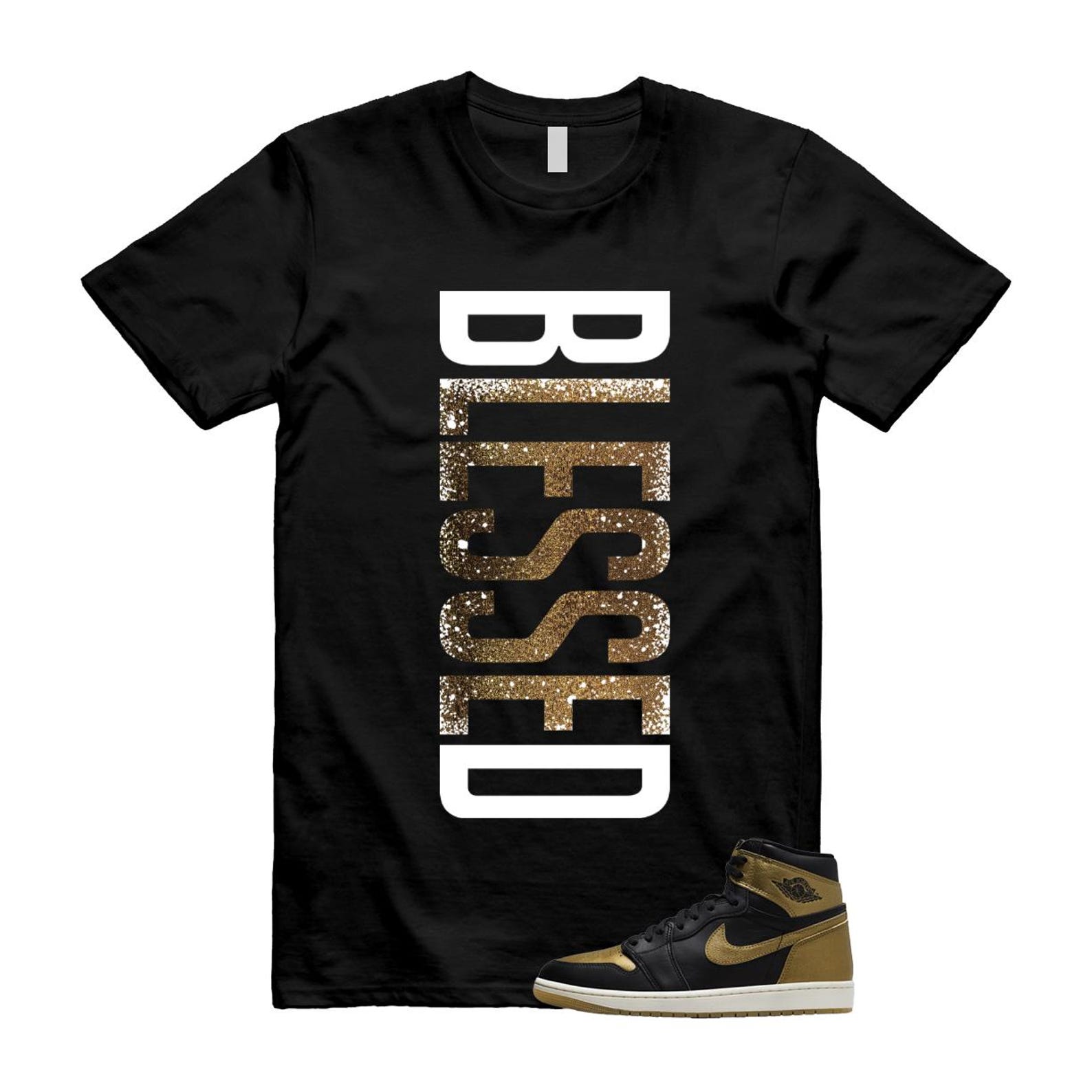 1 Black Metallic Gold Sail Retro High OG T Shirt Match VERTBLS ,DZ5485-071 T-Shirt, Sneaker Match Tee