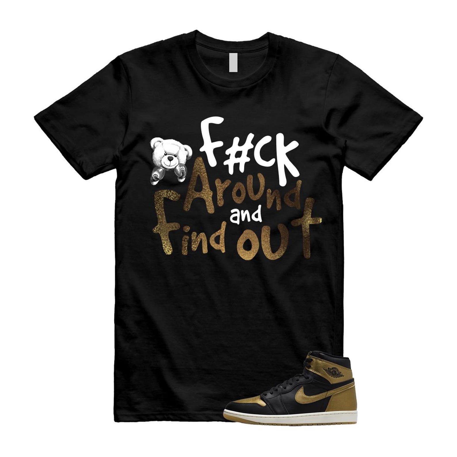 1 Black Metallic Gold Sail Retro High OG T Shirt Match FCK ,DZ5485-071 T-Shirt, Sneaker Match Tee