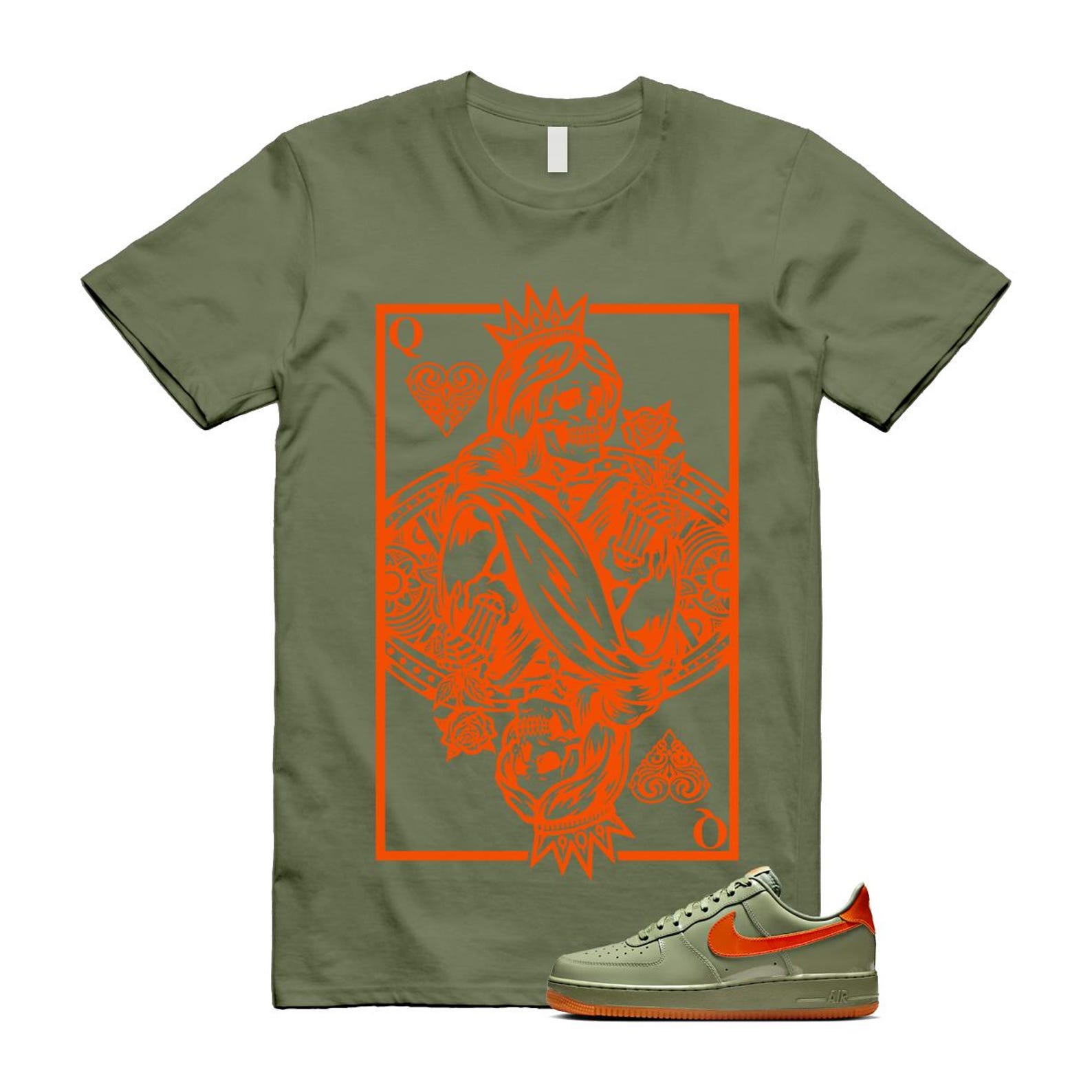 Air Force 1 Wet Putty 2.0 Low '07 Premium Oil Green Safety Orange T Shirt Match QC ,HJ9118-386 T-Shirt, Sneaker Match Tee