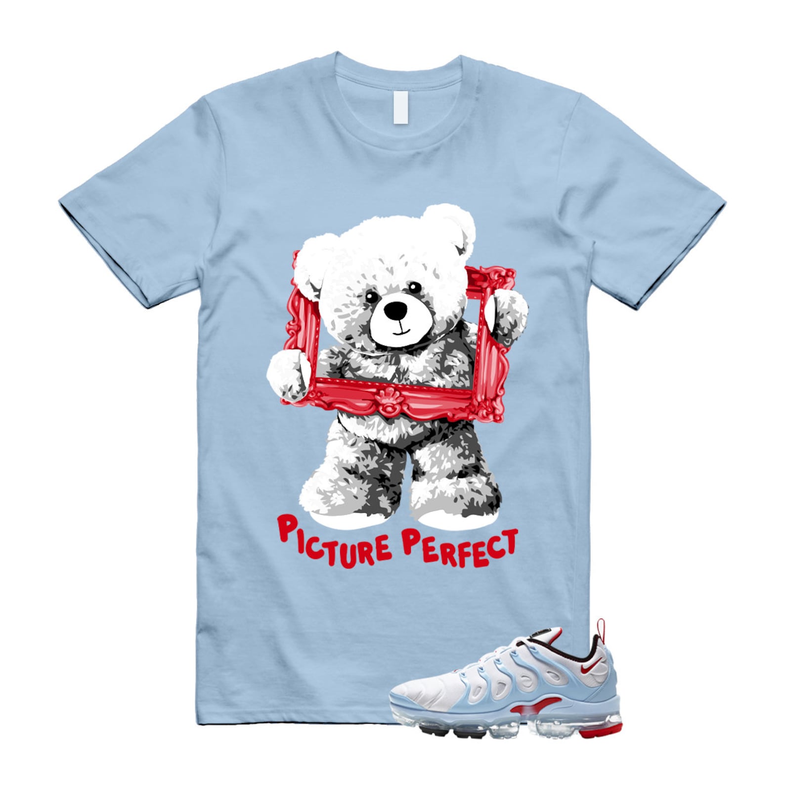 VaporMax Chicago University Red Air Plus White Psychic Blue T Shirt Match PIC ,CW6974-100 T-Shirt, Sneaker Match Tee