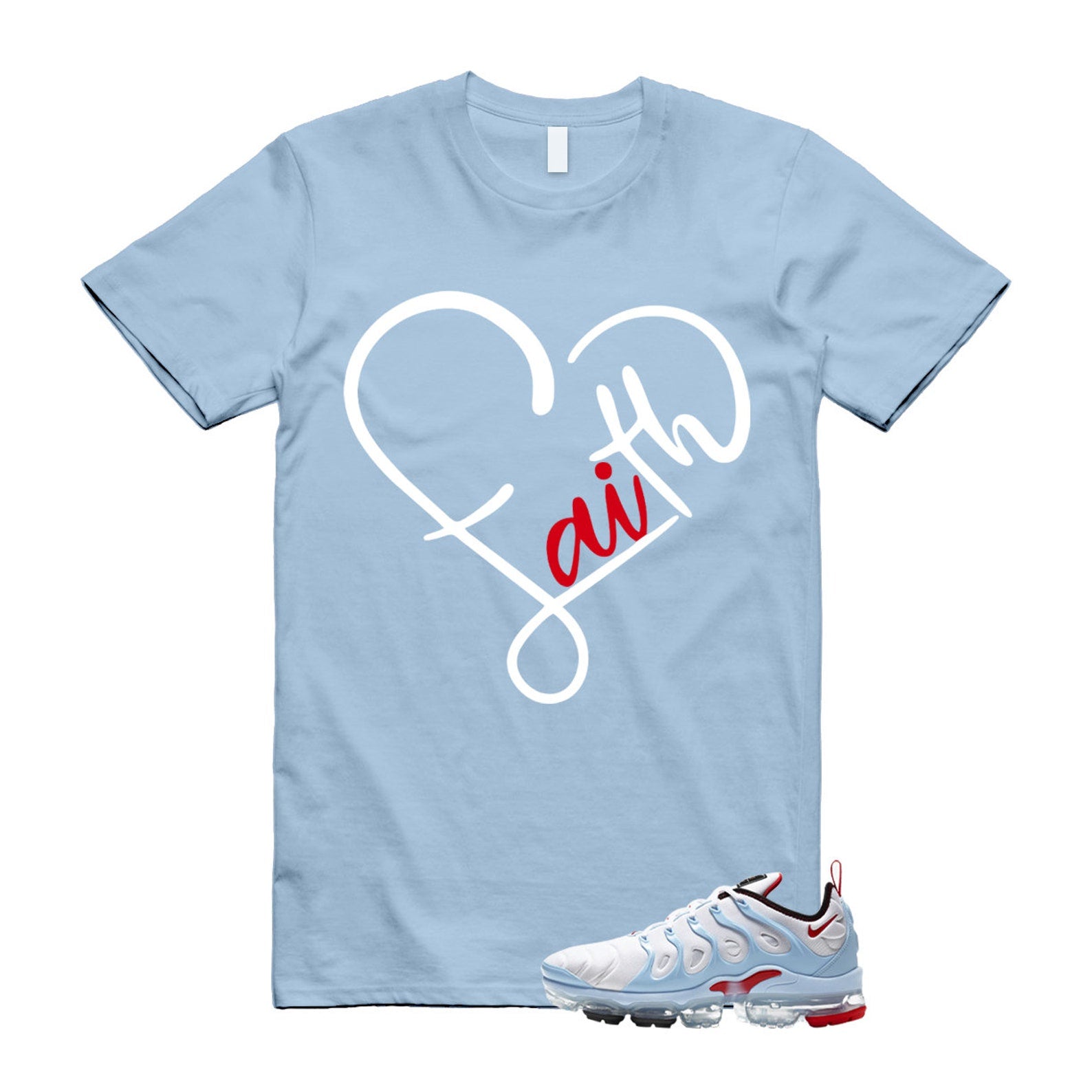 VaporMax Chicago University Red Psychic Blue White Air Plus T Shirt Match FAITH ,CW6974-100 T-Shirt, Sneaker Match Tee