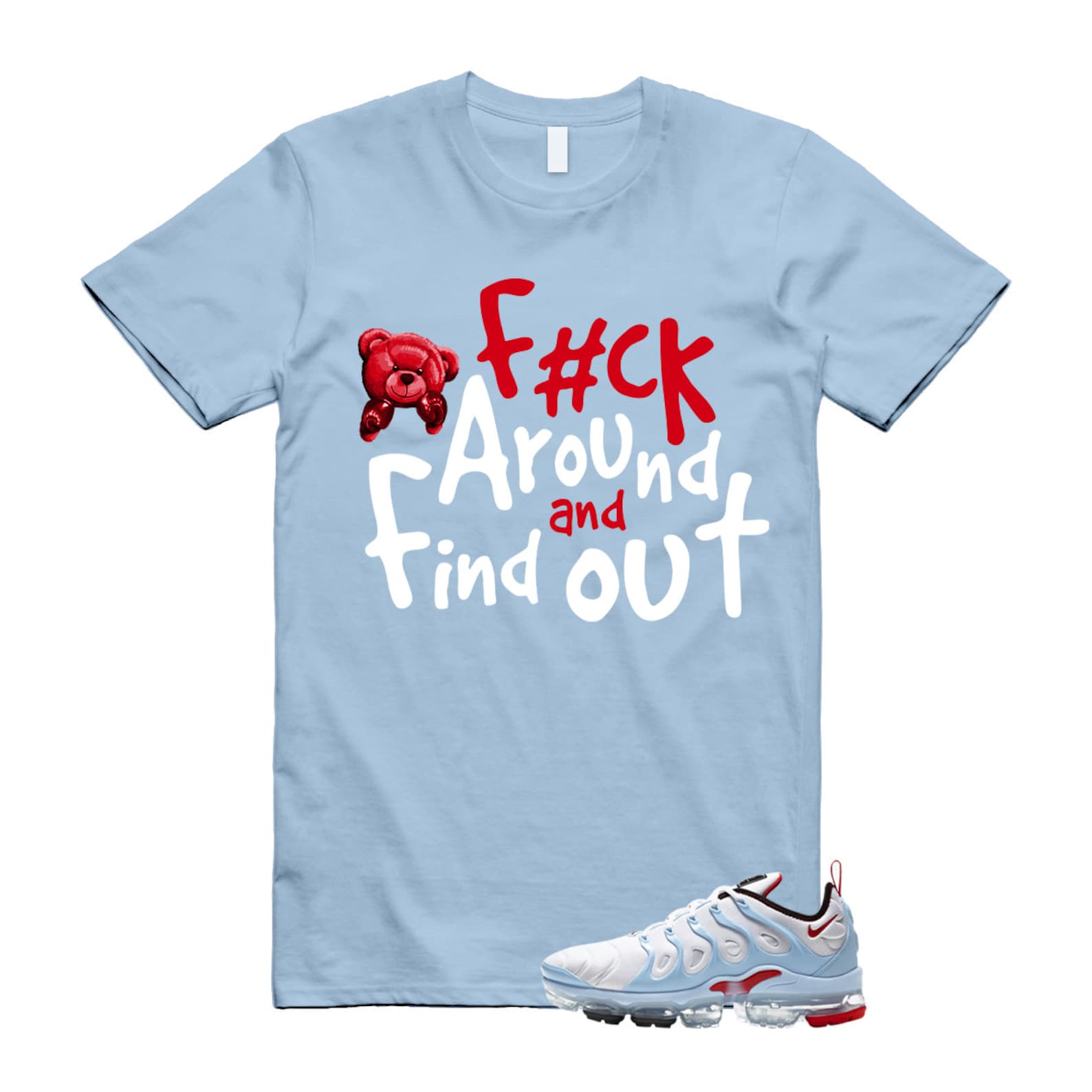 VaporMax Chicago University Red Air Plus White Psychic Blue T Shirt Match FCK ,CW6974-100 T-Shirt, Sneaker Match Tee
