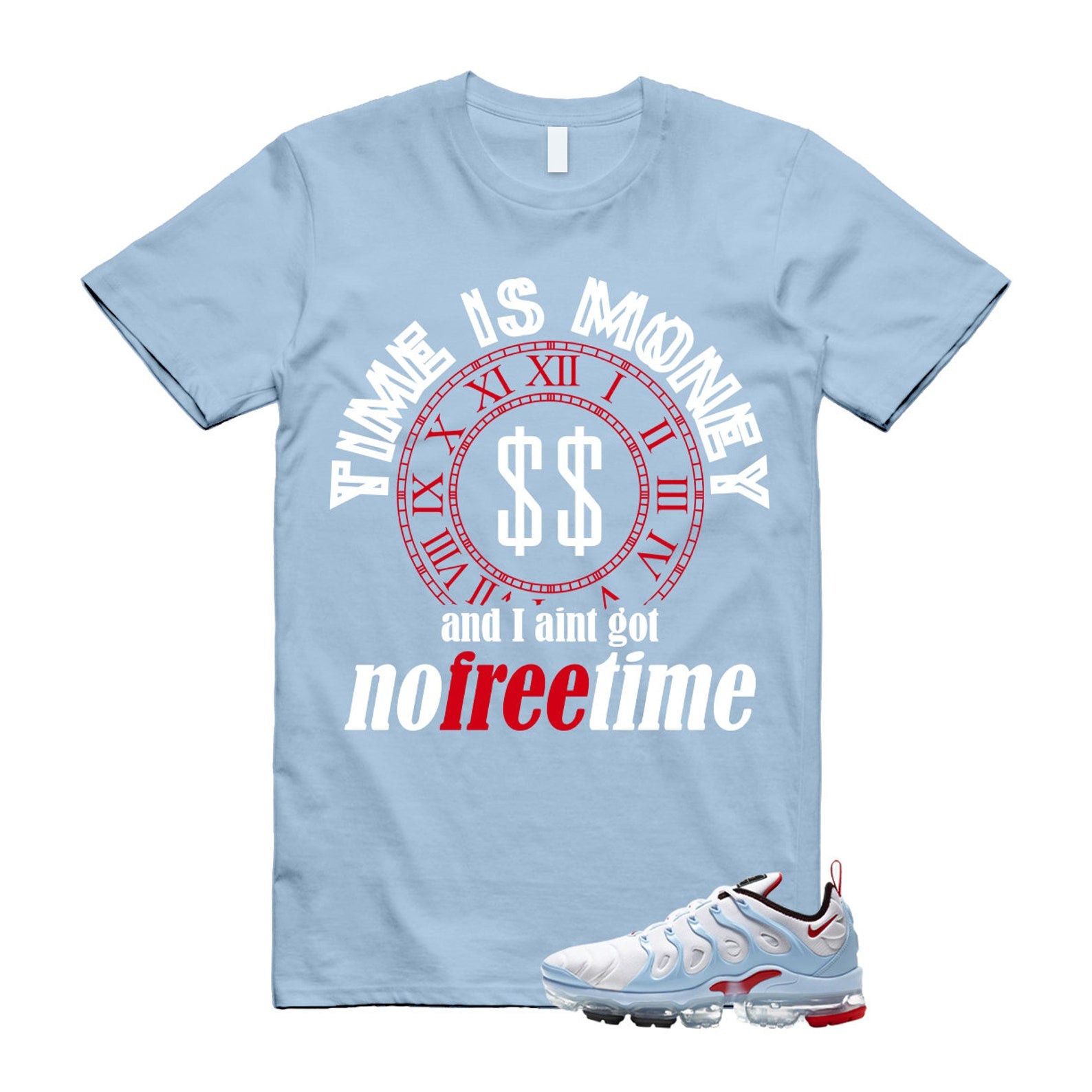 VaporMax Chicago University Red Psychic Blue White Air Plus T Shirt Match FREE TIME ,CW6974-100 T-Shirt, Sneaker Match Tee