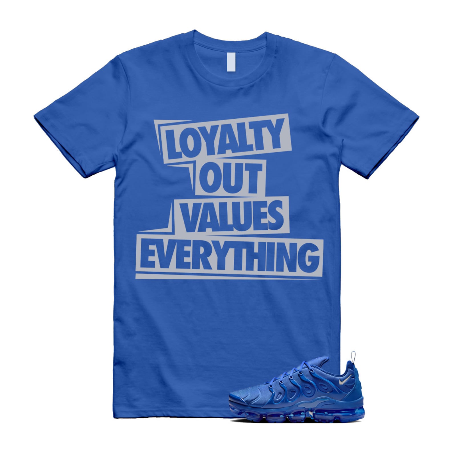 VaporMax Game Royal Blue Air Plus Silver Grey White T Shirt Match LOVE ,HJ9148-480 T-Shirt, Sneaker Match Tee