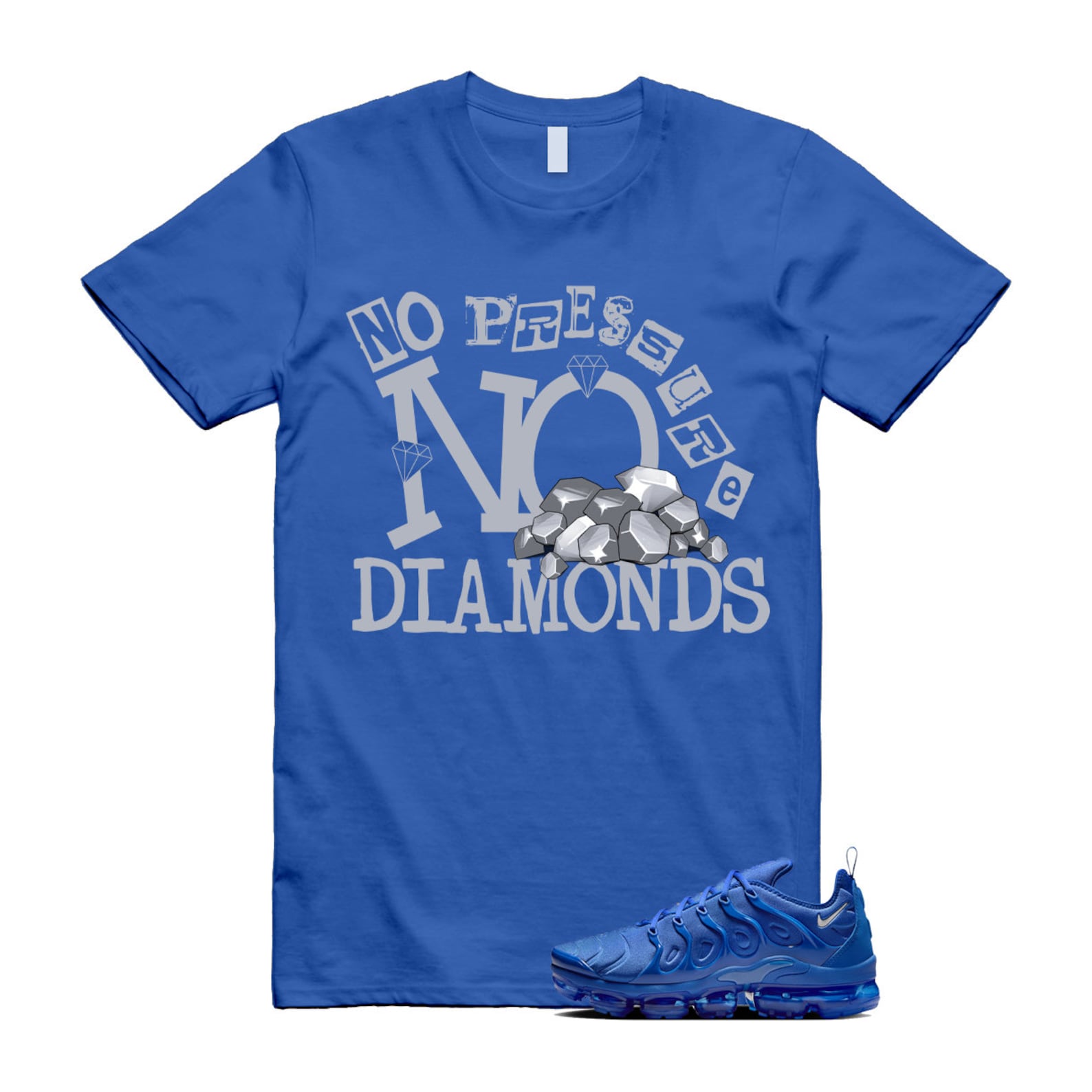 VaporMax Game Royal Blue Air Plus Silver Grey White T Shirt Match DIAMOND ,HJ9148-480 T-Shirt, Sneaker Match Tee