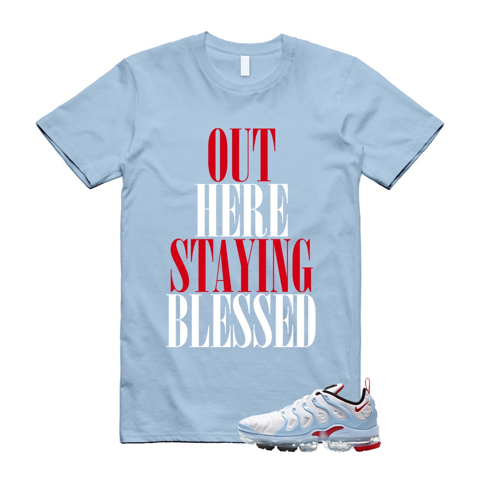 VaporMax Chicago University Red Psychic Blue White Air Plus T Shirt Match STAYBLS ,CW6974-100 T-Shirt, Sneaker Match Tee