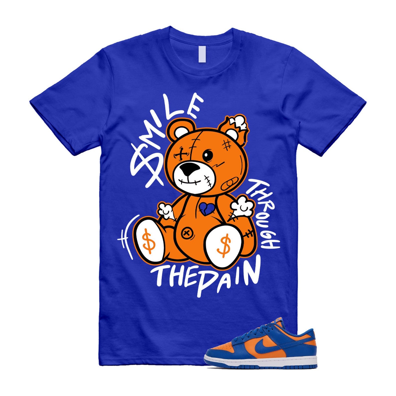 Dunk Knicks Team Royal Blue Orange Low Bright Ceramic T Shirt Match Smile Through The Pain ,DV0833-800 T-Shirt, Sneaker Match Tee