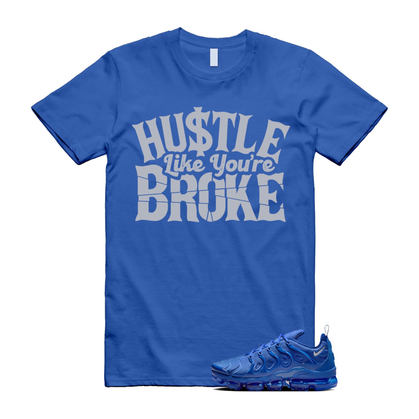 VaporMax Game Royal Blue Air Plus Silver Grey White T Shirt Match BROKE ,HJ9148-480 T-Shirt, Sneaker Match Tee