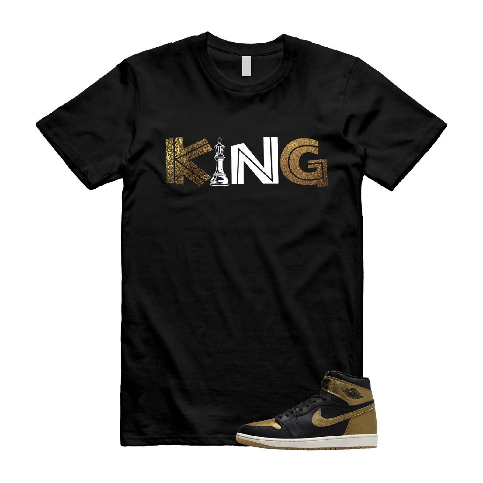 1 Black Metallic Gold Sail Retro High OG T Shirt Match KING ,DZ5485-071 T-Shirt, Sneaker Match Tee