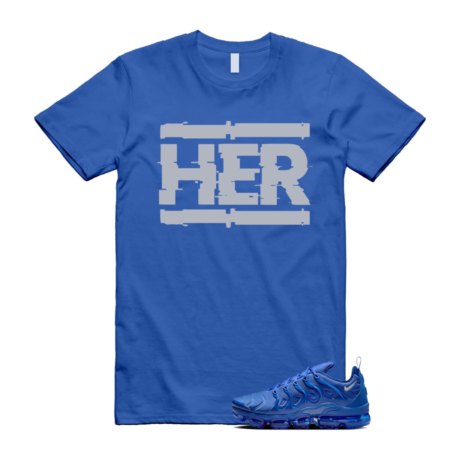 VaporMax Game Royal Blue Air Plus Silver Grey White T Shirt Match HER ,HJ9148-480 T-Shirt, Sneaker Match Tee