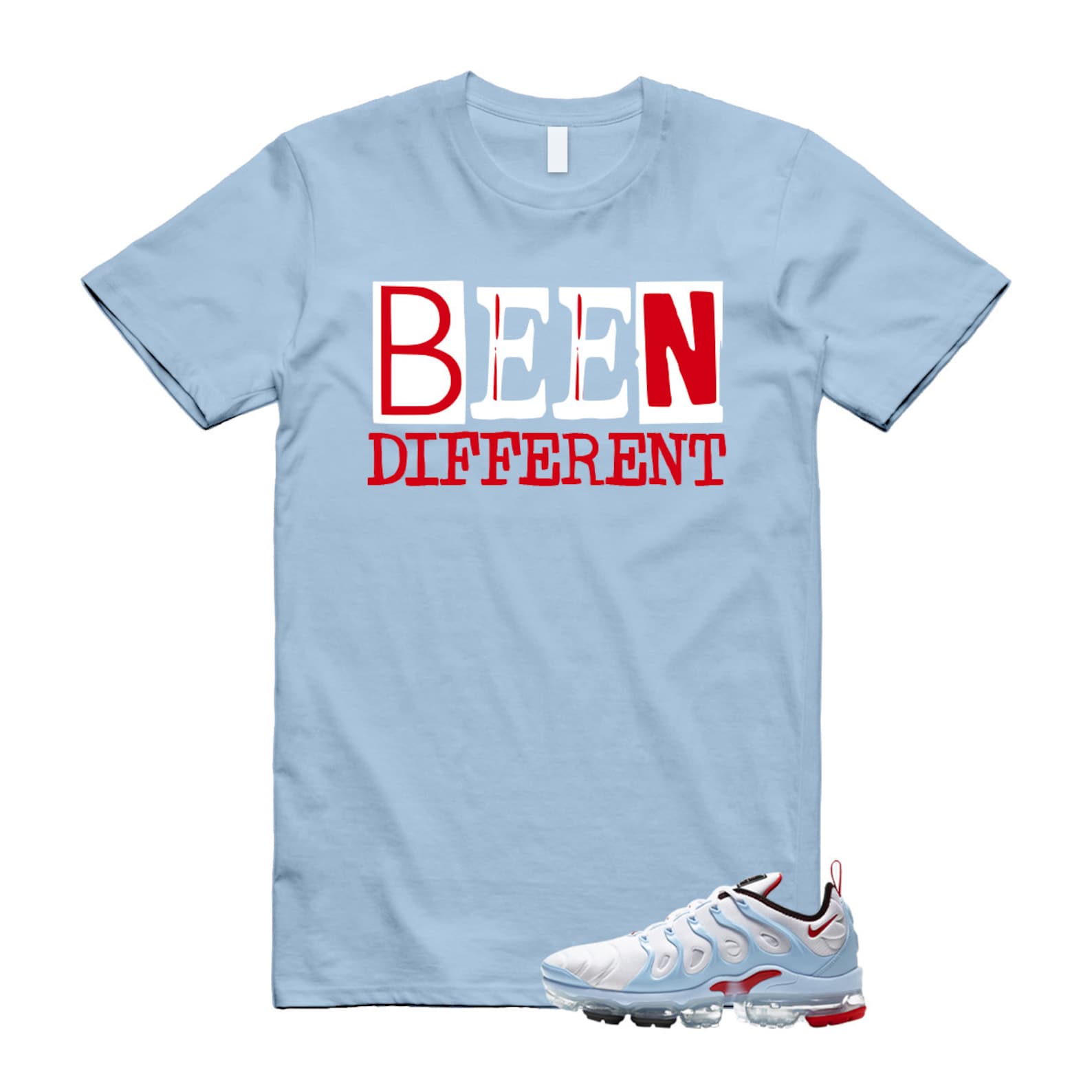 VaporMax Chicago University Red Air Plus White Psychic Blue T Shirt Match BEEN ,CW6974-100 T-Shirt, Sneaker Match Tee