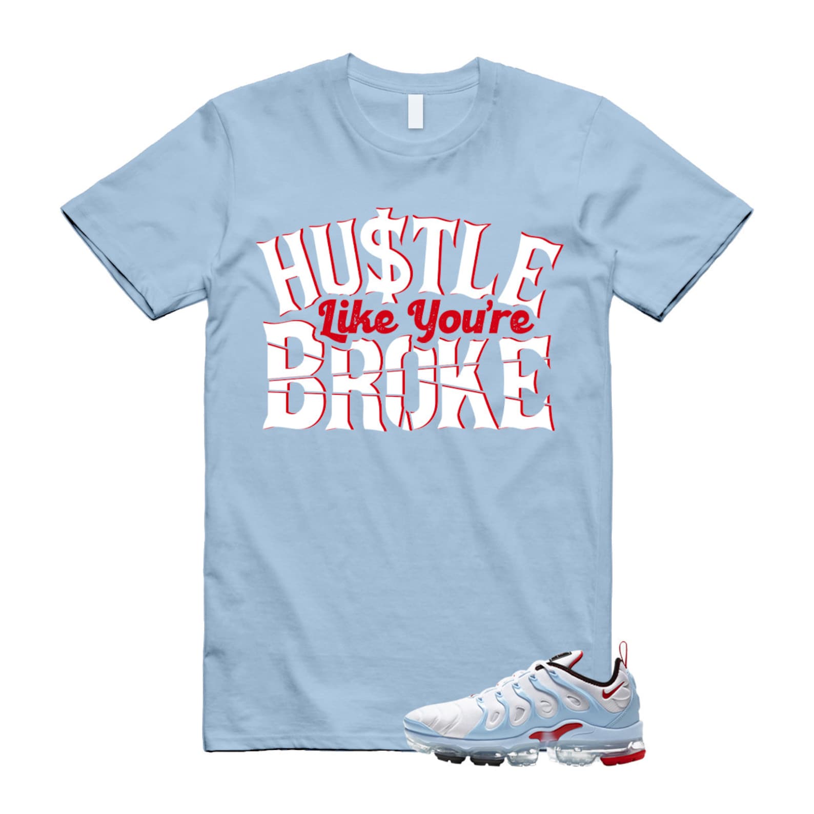 VaporMax Chicago University Red Psychic Blue White Air Plus T Shirt Match BROKE ,CW6974-100 T-Shirt, Sneaker Match Tee