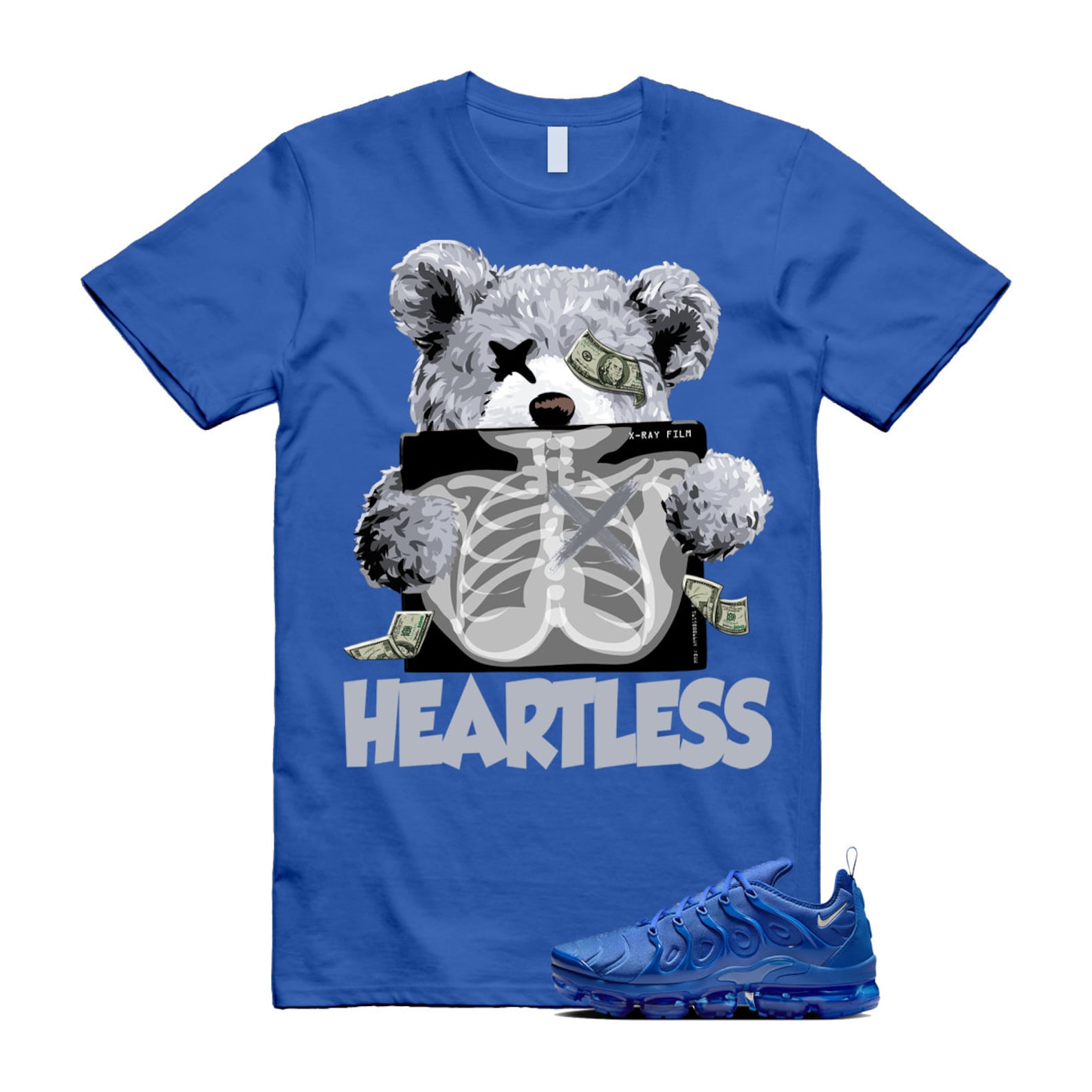 VaporMax Game Royal Blue Air Plus Silver Grey White T Shirt Match HEART ,HJ9148-480 T-Shirt, Sneaker Match Tee