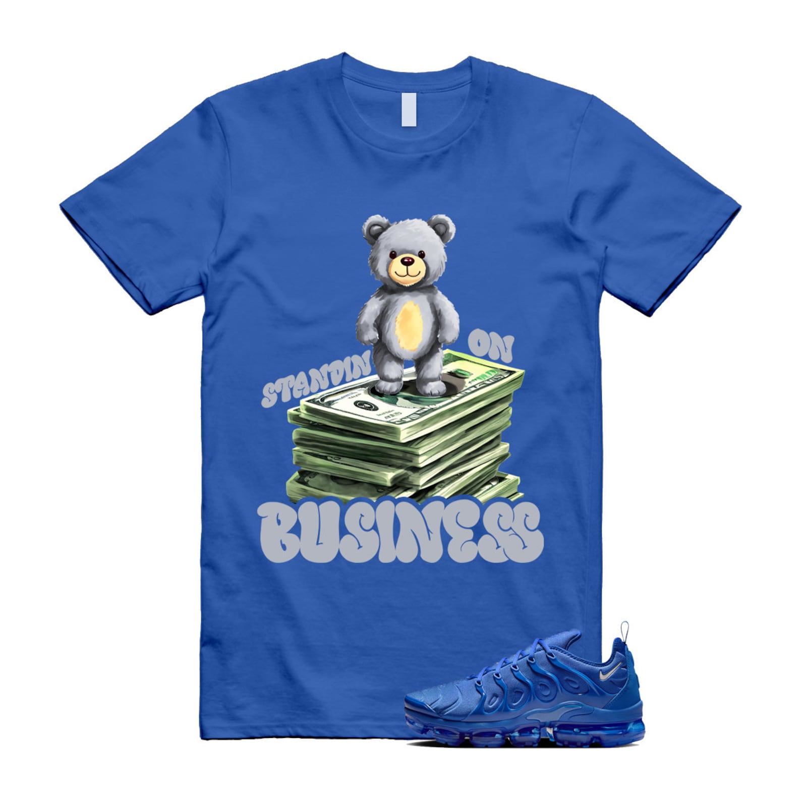 VaporMax Game Royal Blue Air Plus Silver Grey White T Shirt Match SB2 ,HJ9148-480 T-Shirt, Sneaker Match Tee