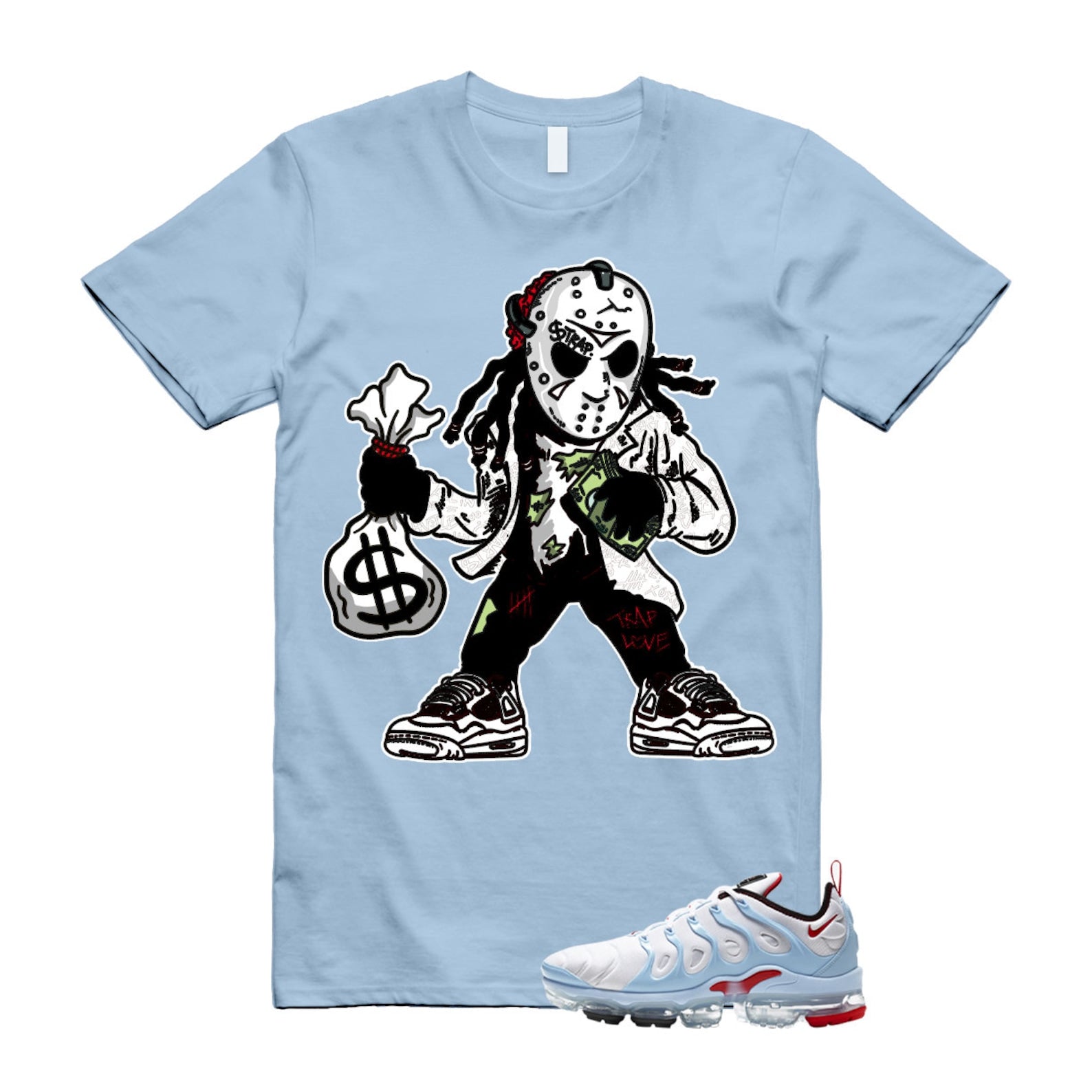 VaporMax Chicago University Red Air Plus White Psychic Blue T Shirt Match JASON ,CW6974-100 T-Shirt, Sneaker Match Tee