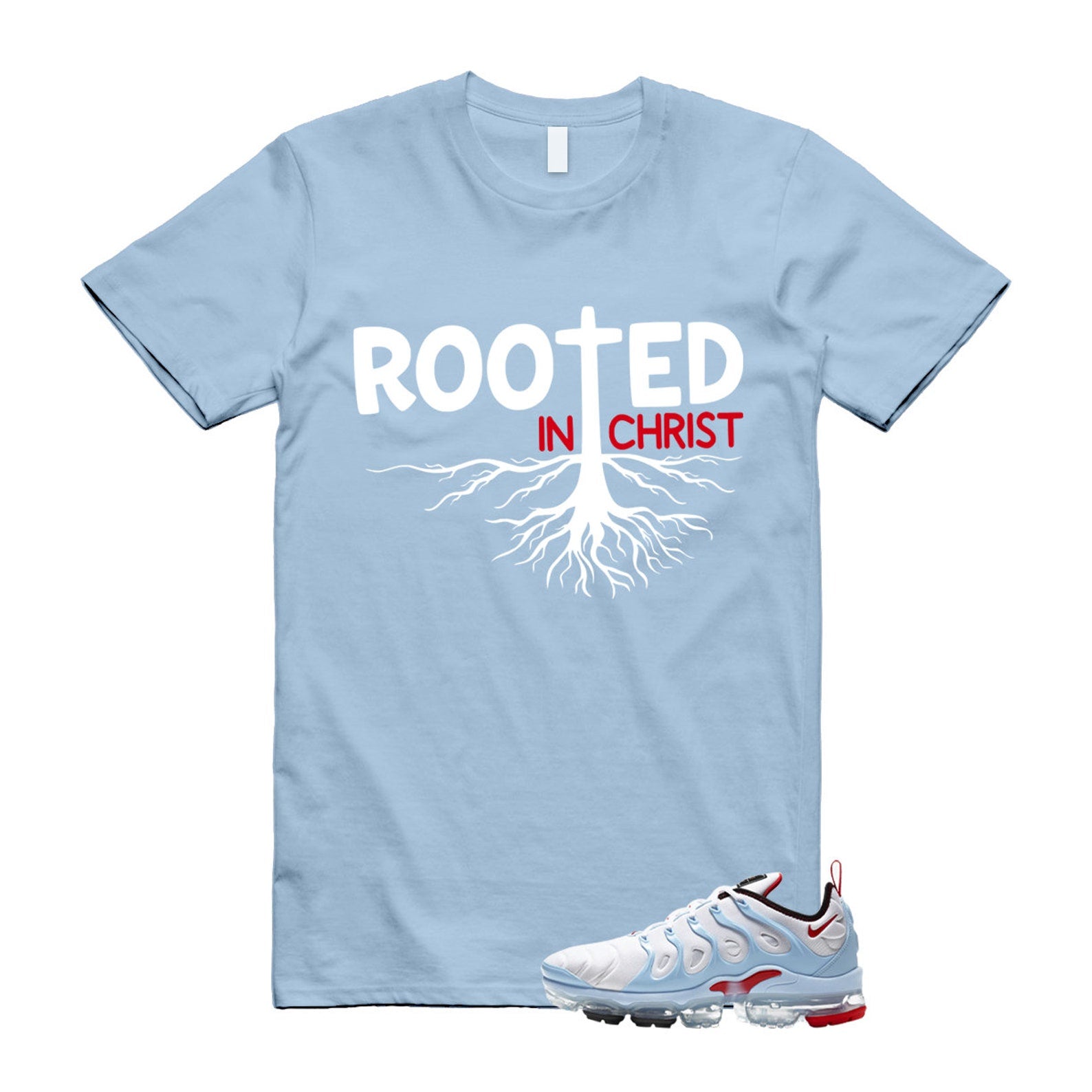 VaporMax Chicago University Red Psychic Blue White Air Plus T Shirt Match ROOTED ,CW6974-100 T-Shirt, Sneaker Match Tee