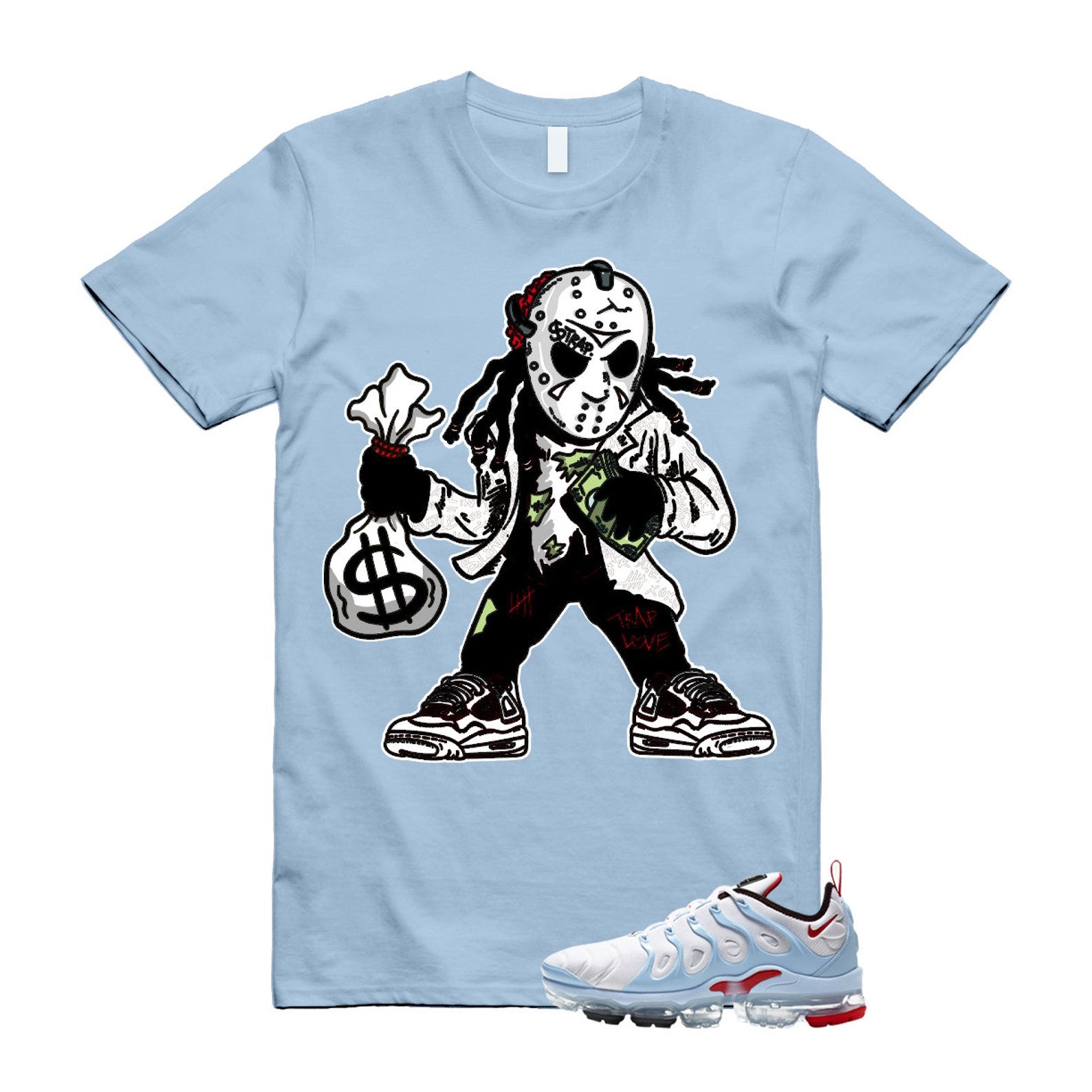 VaporMax Chicago University Red Psychic Blue White Air Plus T Shirt Match JASON ,CW6974-100 T-Shirt, Sneaker Match Tee