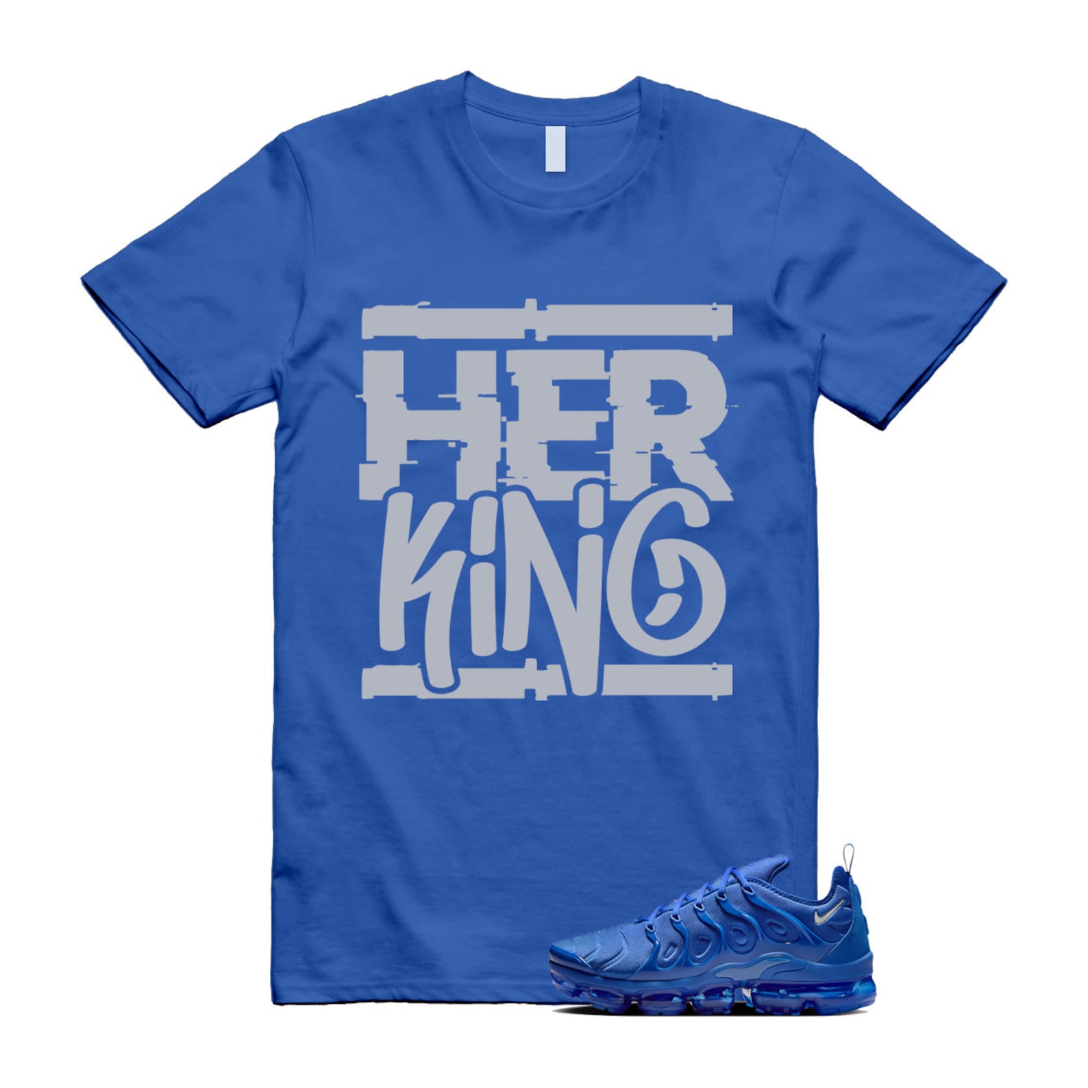 VaporMax Game Royal Blue Air Plus Silver Grey White T Shirt Match HK ,HJ9148-480 T-Shirt, Sneaker Match Tee