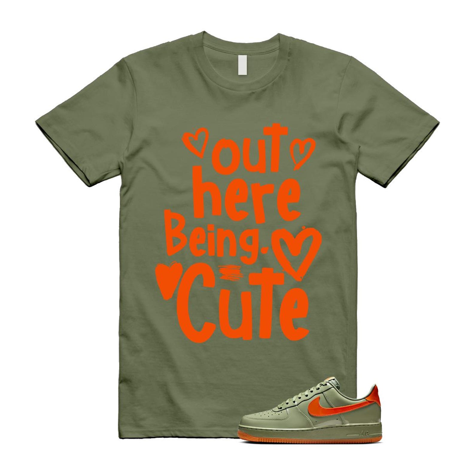 Air Force 1 Wet Putty 2.0 Low '07 Premium Oil Green Safety Orange T Shirt Match Out Here Being Cute ,HJ9118-386 T-Shirt, Sneaker Match Tee
