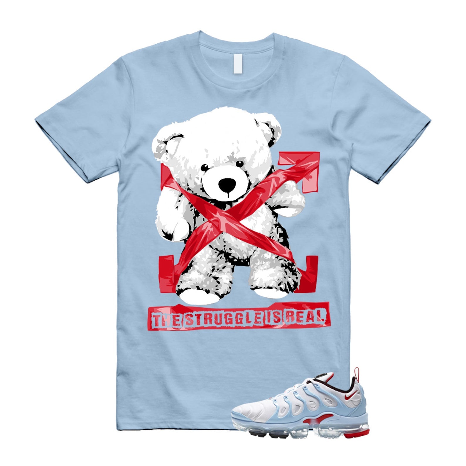VaporMax Chicago University Red Air Plus White Psychic Blue T Shirt Match STRUG ,CW6974-100 T-Shirt, Sneaker Match Tee