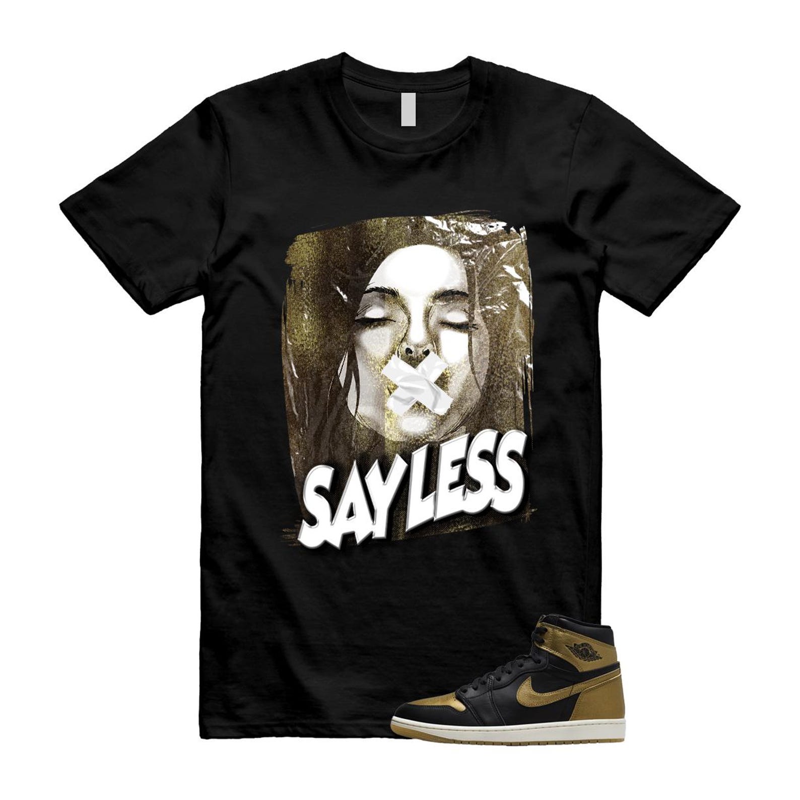 1 Black Metallic Gold Sail Retro High OG T Shirt Match SL ,DZ5485-071 T-Shirt, Sneaker Match Tee