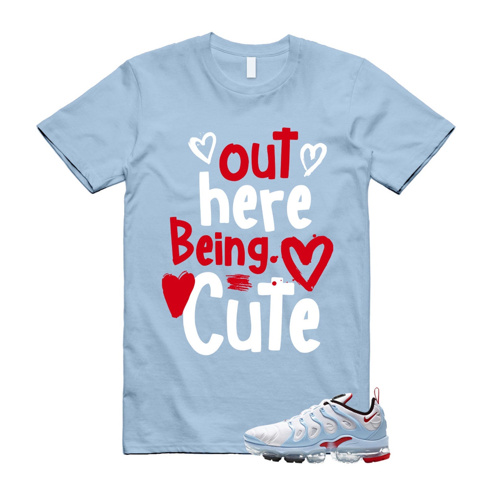 VaporMax Chicago University Red Psychic Blue White Air Plus T Shirt Match Out Here Being Cute ,CW6974-100 T-Shirt, Sneaker Match Tee