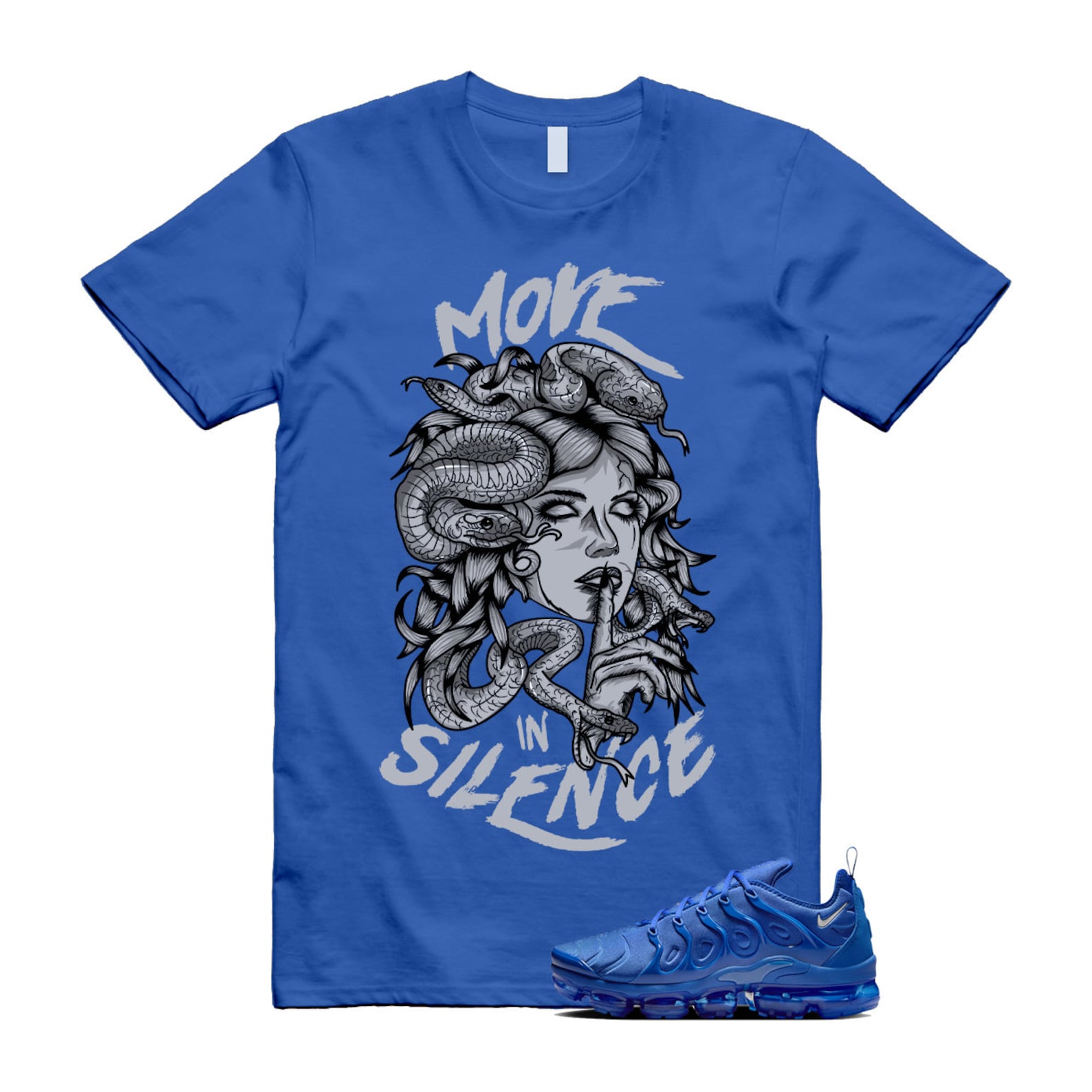 VaporMax Game Royal Blue Air Plus Silver Grey White T Shirt Match MIS ,HJ9148-480 T-Shirt, Sneaker Match Tee