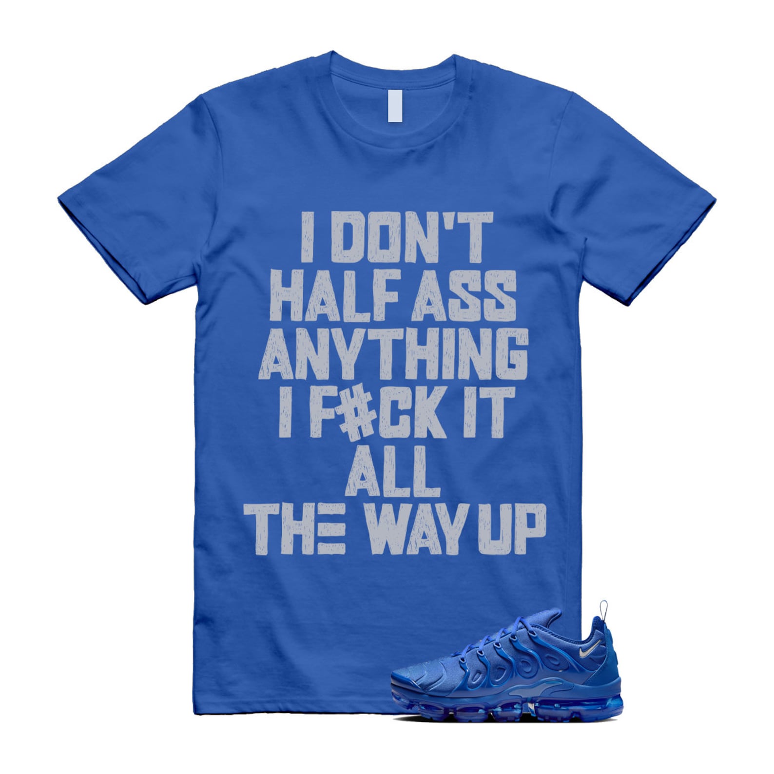 VaporMax Game Royal Blue Air Plus Silver Grey White T Shirt Match HALF ,HJ9148-480 T-Shirt, Sneaker Match Tee