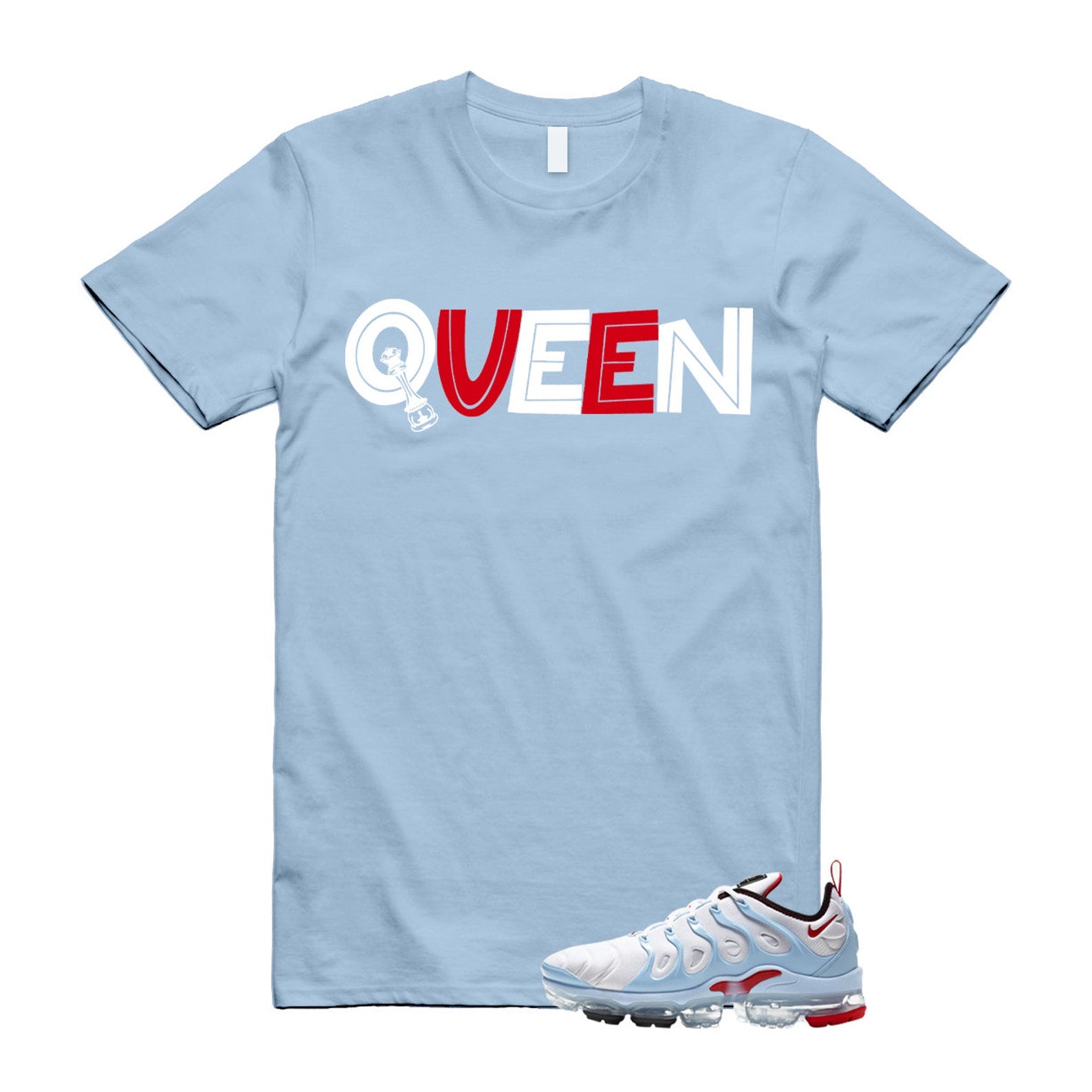 VaporMax Chicago University Red Psychic Blue White Air Plus T Shirt Match QUEEN ,CW6974-100 T-Shirt, Sneaker Match Tee