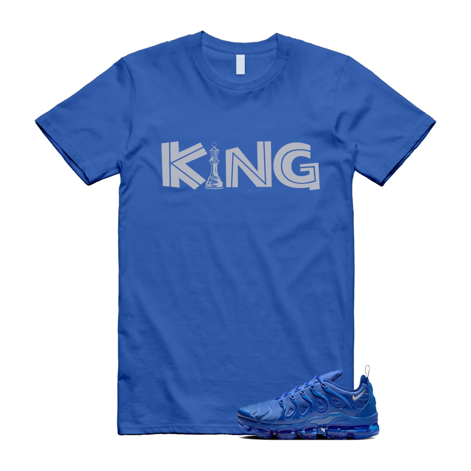 VaporMax Game Royal Blue Air Plus Silver Grey White T Shirt Match KING ,HJ9148-480 T-Shirt, Sneaker Match Tee