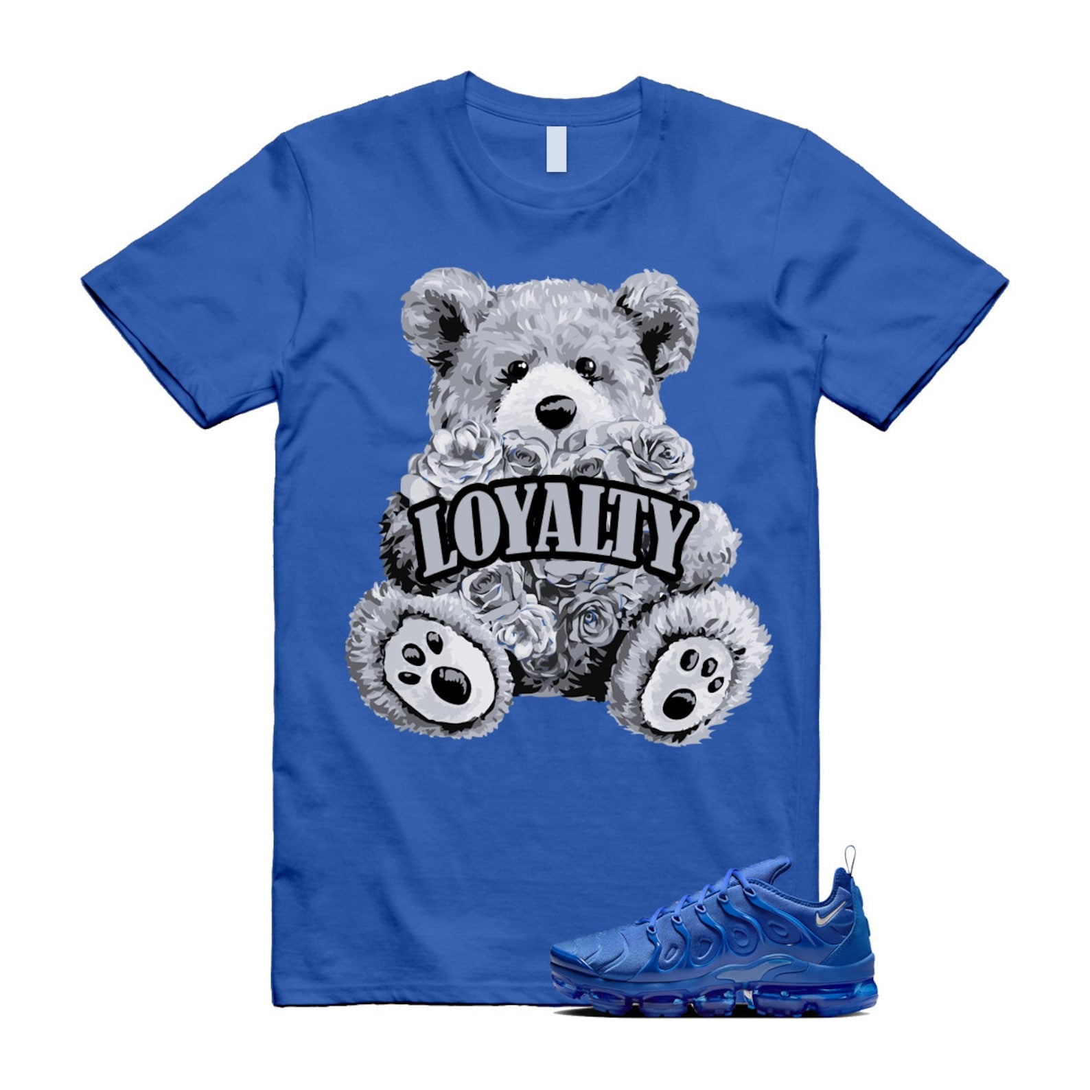 VaporMax Game Royal Blue Air Plus Silver Grey White T Shirt Match LYLTY ,HJ9148-480 T-Shirt, Sneaker Match Tee