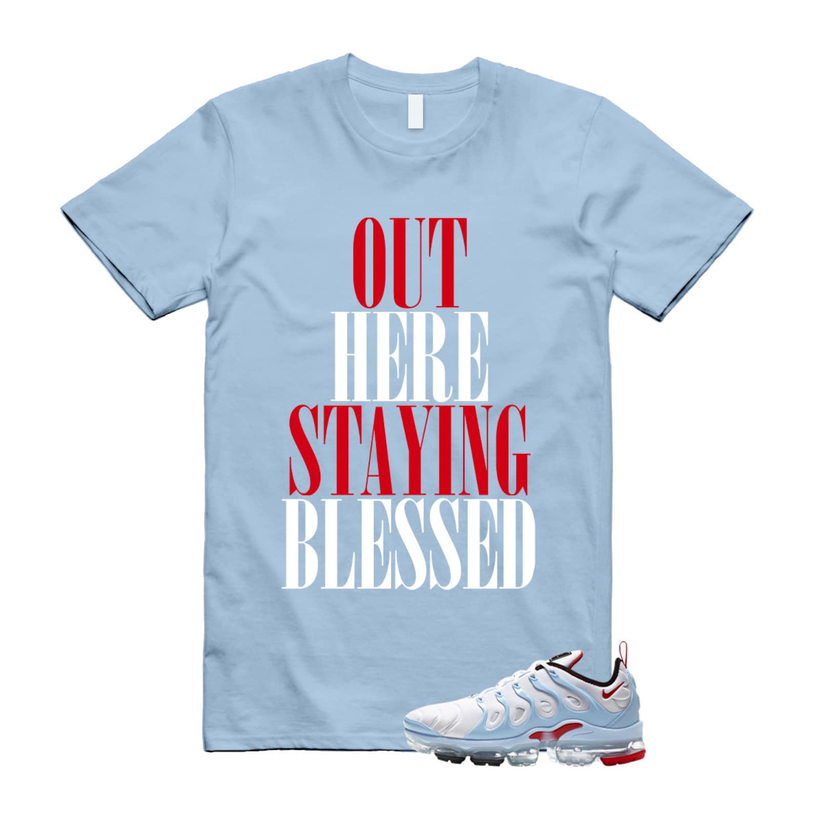 VaporMax Chicago University Red Air Plus White Psychic Blue T Shirt Match STAYBLS ,CW6974-100 T-Shirt, Sneaker Match Tee