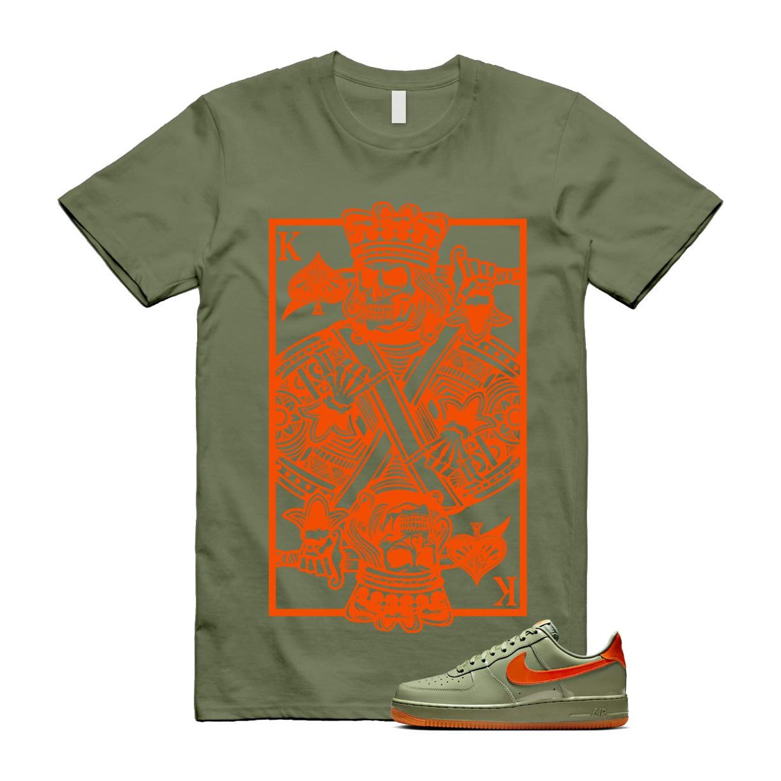 Air Force 1 Wet Putty 2.0 Low '07 Premium Oil Green Safety Orange T Shirt Match KC ,HJ9118-386 T-Shirt, Sneaker Match Tee
