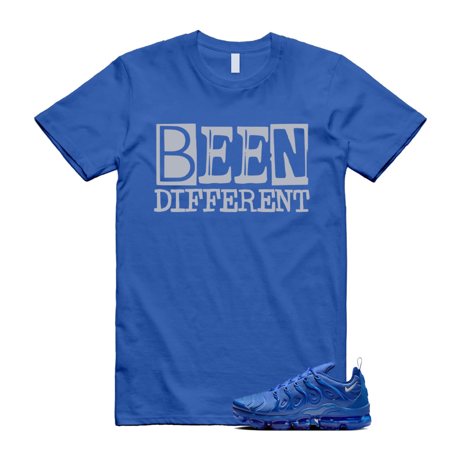 VaporMax Game Royal Blue Air Plus Silver Grey White T Shirt Match BEEN ,HJ9148-480 T-Shirt, Sneaker Match Tee
