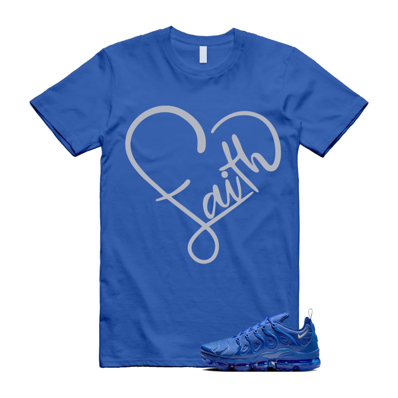 VaporMax Game Royal Blue Air Plus Silver Grey White T Shirt Match FAITH ,HJ9148-480 T-Shirt, Sneaker Match Tee