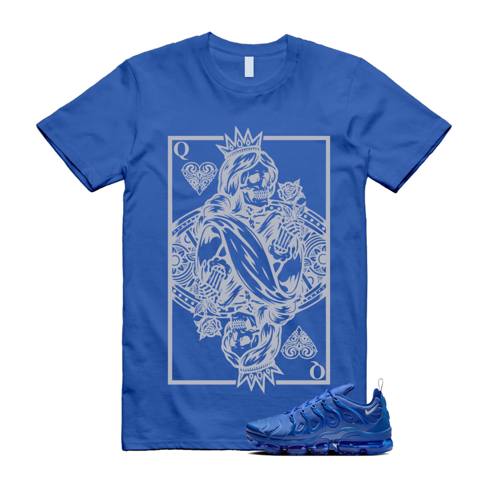 VaporMax Game Royal Blue Air Plus Silver Grey White T Shirt Match QC ,HJ9148-480 T-Shirt, Sneaker Match Tee