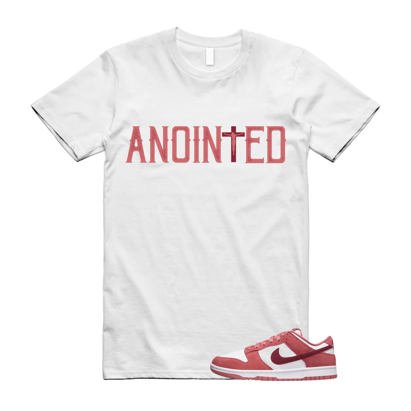 Dunk Valentine's Day Low Team Red Adobe Dragon White T Shirt Match ANOINTED ,FQ7056-100 T-Shirt, Sneaker Match Tee