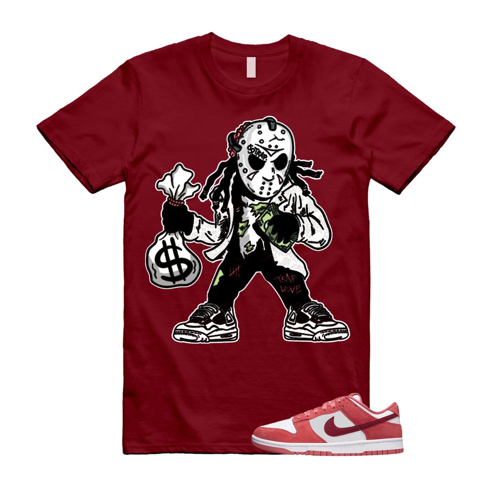 Dunk Valentine's Day Low Team Red Adobe Dragon White T Shirt Match JASON ,FQ7056-100 T-Shirt, Sneaker Match Tee