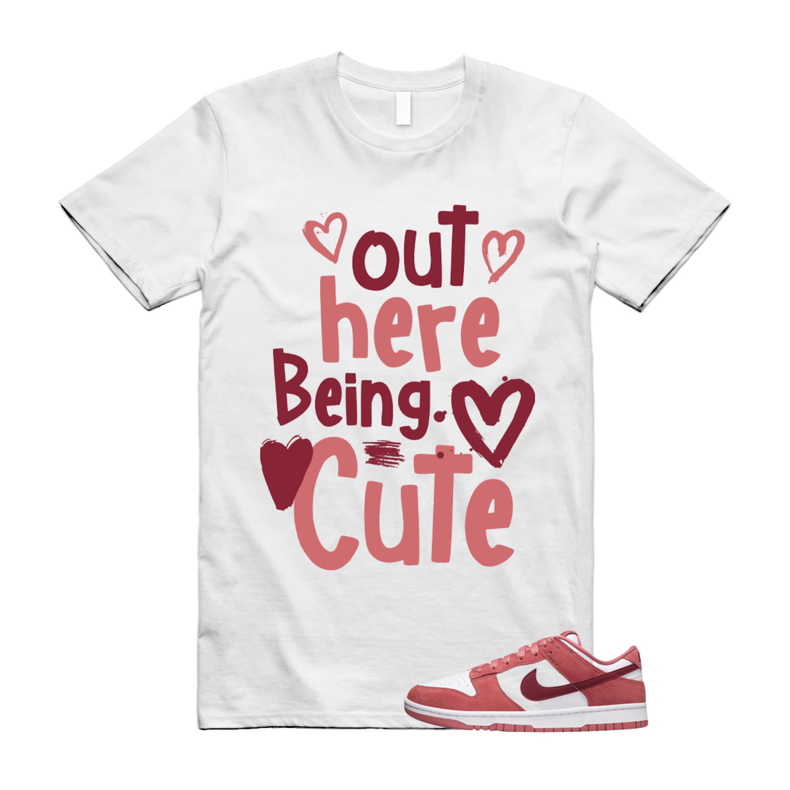 Dunk Valentine's Day Low Team Red Adobe Dragon White T Shirt Match Out Here Being Cute ,FQ7056-100 T-Shirt, Sneaker Match Tee