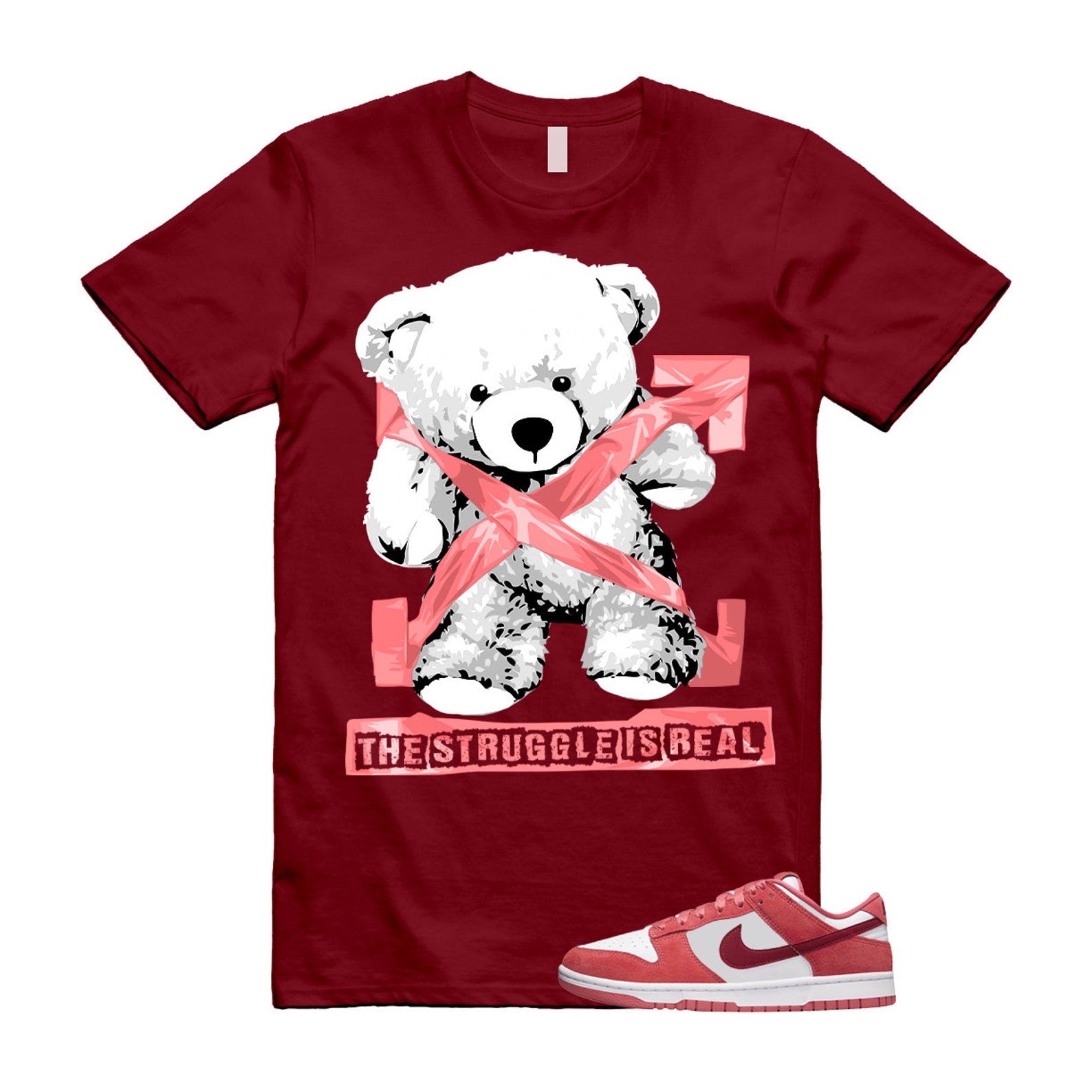Dunk Valentine's Day Low Team Red Adobe Dragon White T Shirt Match STRUG ,FQ7056-100 T-Shirt, Sneaker Match Tee
